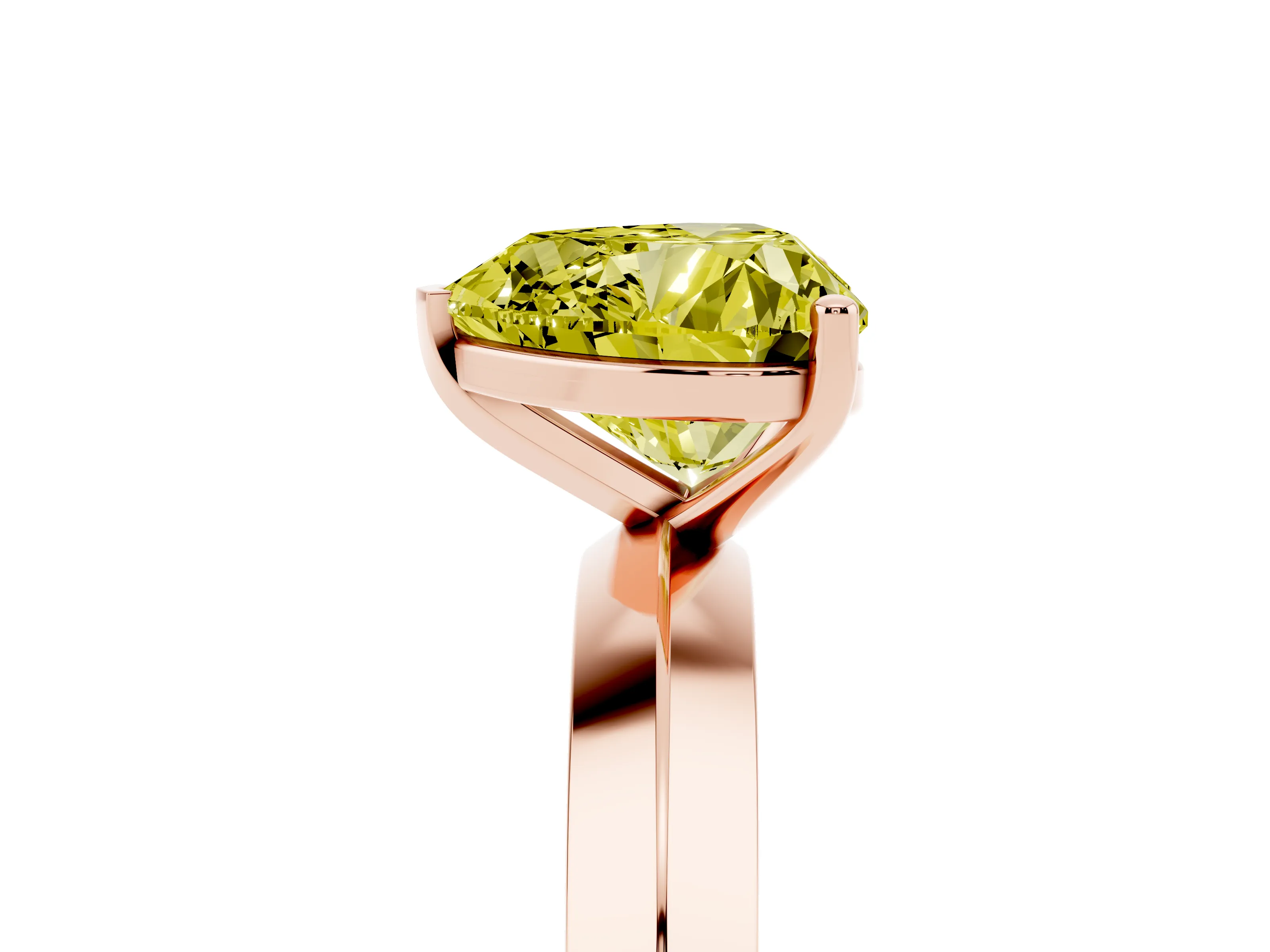 Fancy Yellow Heart Cut Diamond Solitaire Engagement Ring Set in Rose gold with Flat Band and Prong Setting
