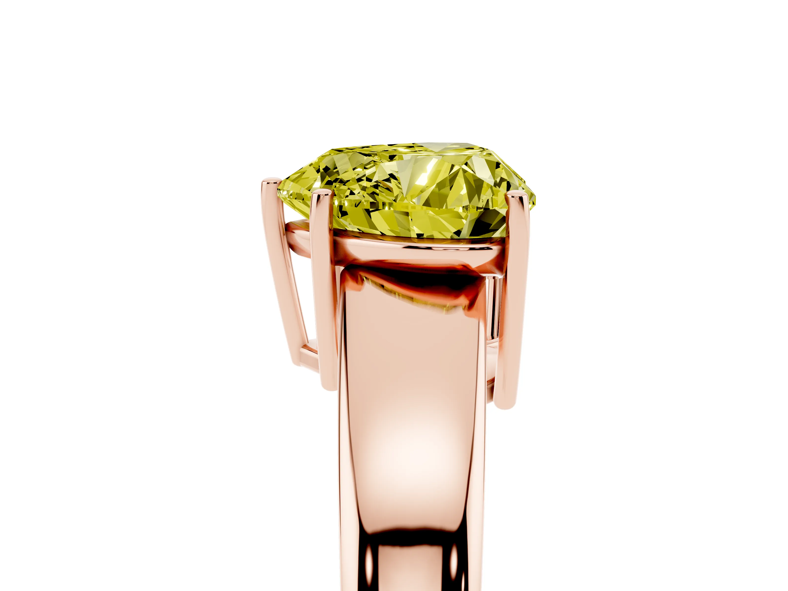 Fancy Yellow Heart Cut Diamond Solitaire Ring Set in Rose gold with Tapered Band and Prong Setting