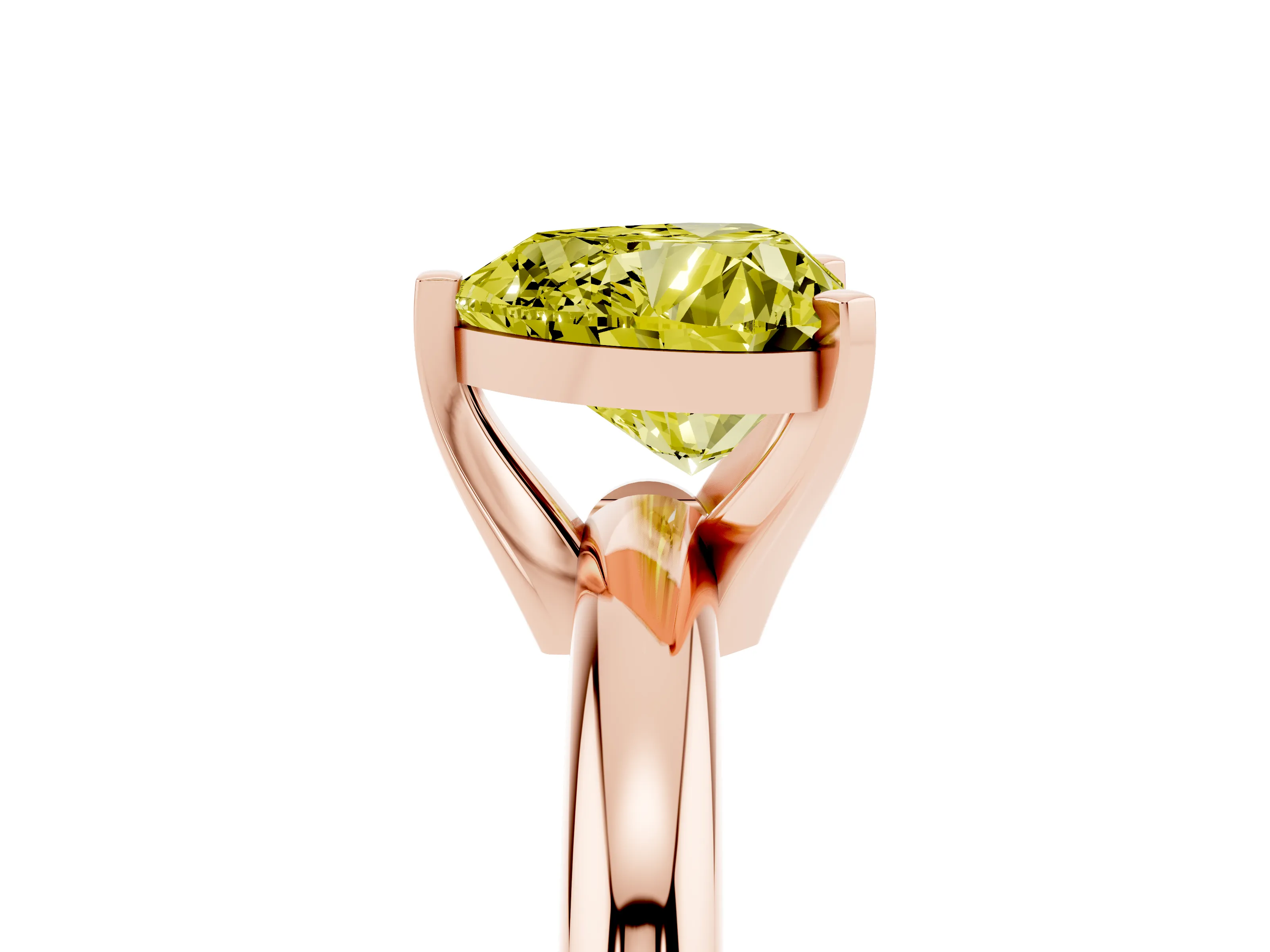 Fancy Yellow Heart Cut Diamond Solitaire Engagement Ring Set in Rose gold with Round Band and Prong Setting