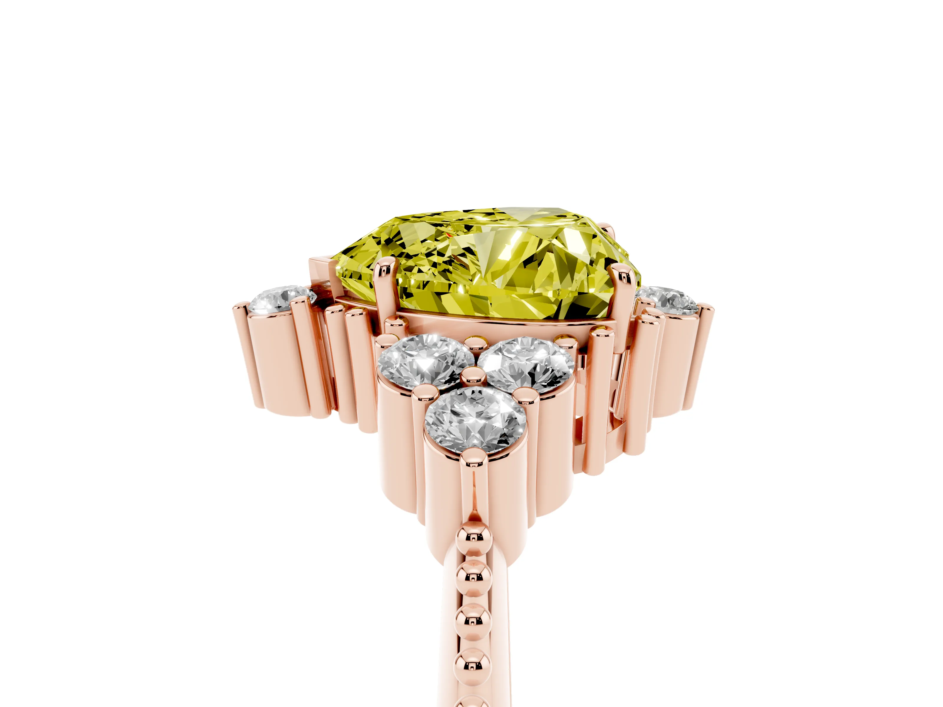 Fancy Yellow Heart Cut Diamond Cluster Ring Set in Rose gold with Beaded Band