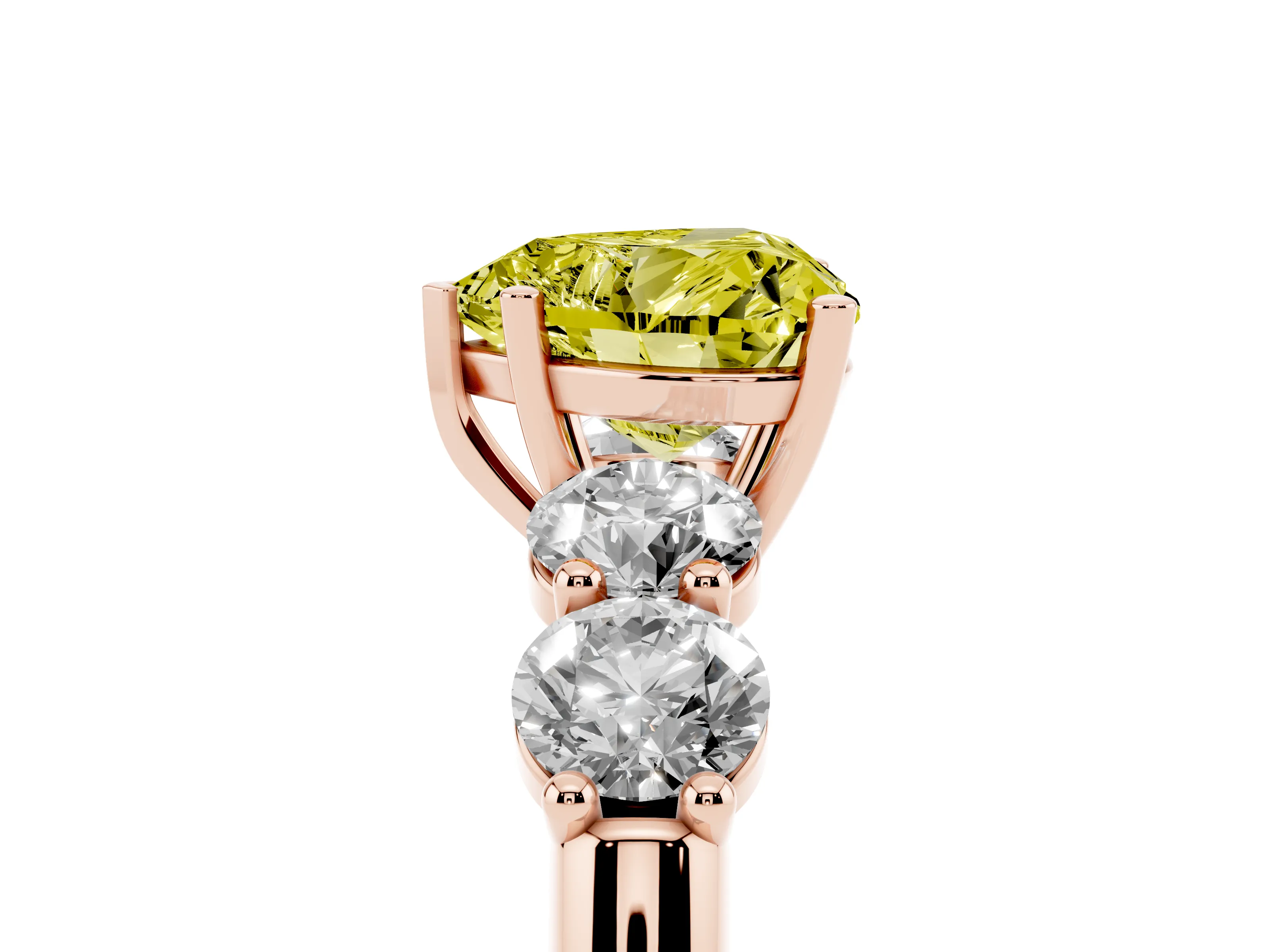 Fancy Yellow Heart Cut Diamond Five-Stone Prong Set Ring Set in Rose gold with Classic Band