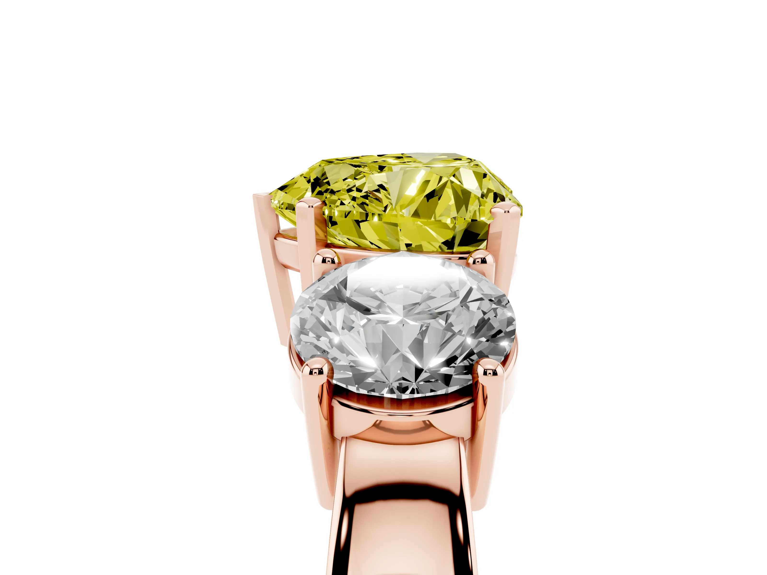 Fancy Yellow Heart Cut Diamond Three-Stone Ring Set in Rose gold with Round Side Stones and Classic Band