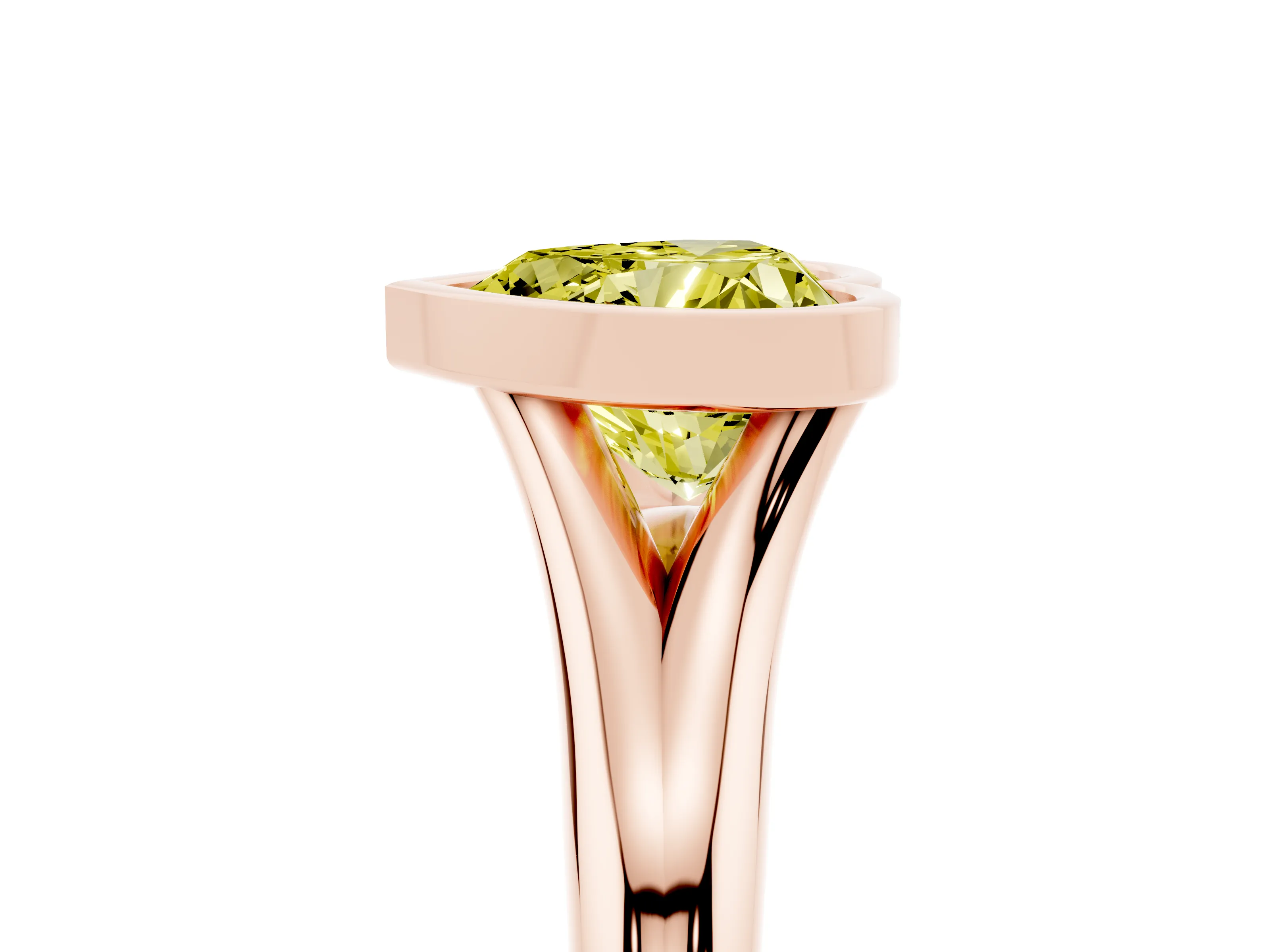 Fancy Yellow Bezel Set Heart Cut Diamond Solitaire Ring Set in Rose gold with Smooth Band