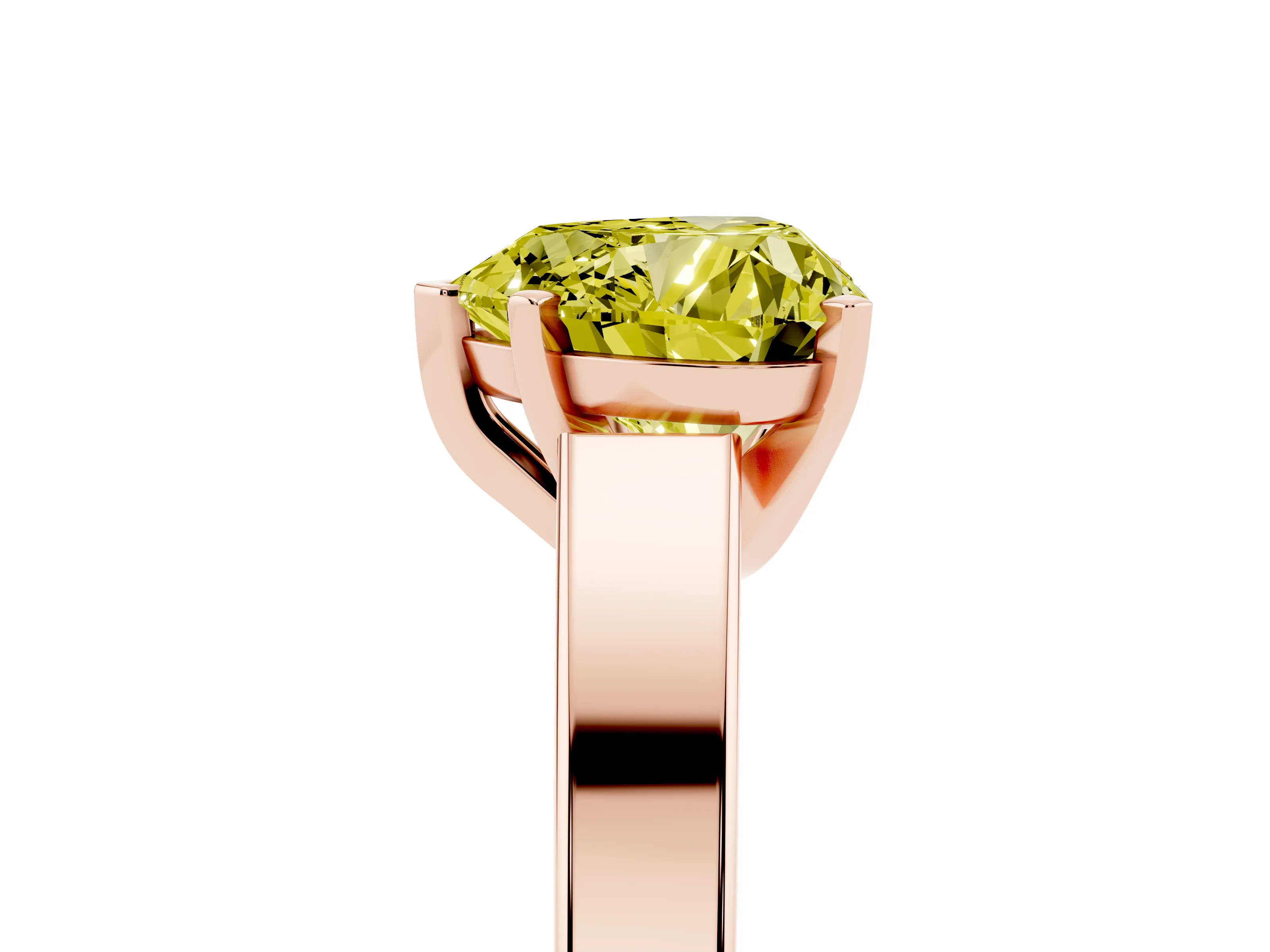 Fancy Yellow Heart Cut Diamond Solitaire Engagement Ring Set in Rose gold with Prong Setting and Tapered Band