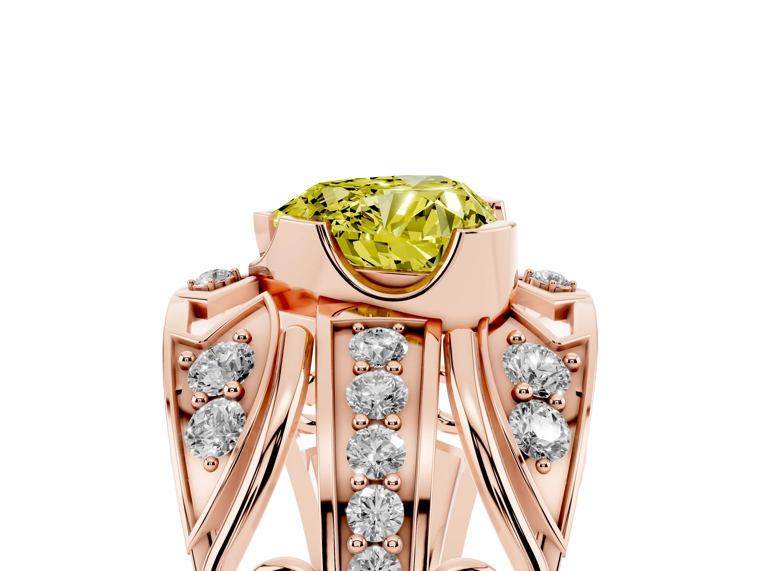 Fancy Yellow Heart Cut Diamond Art Deco Ring Set in Rose gold with Pavé Split Shank