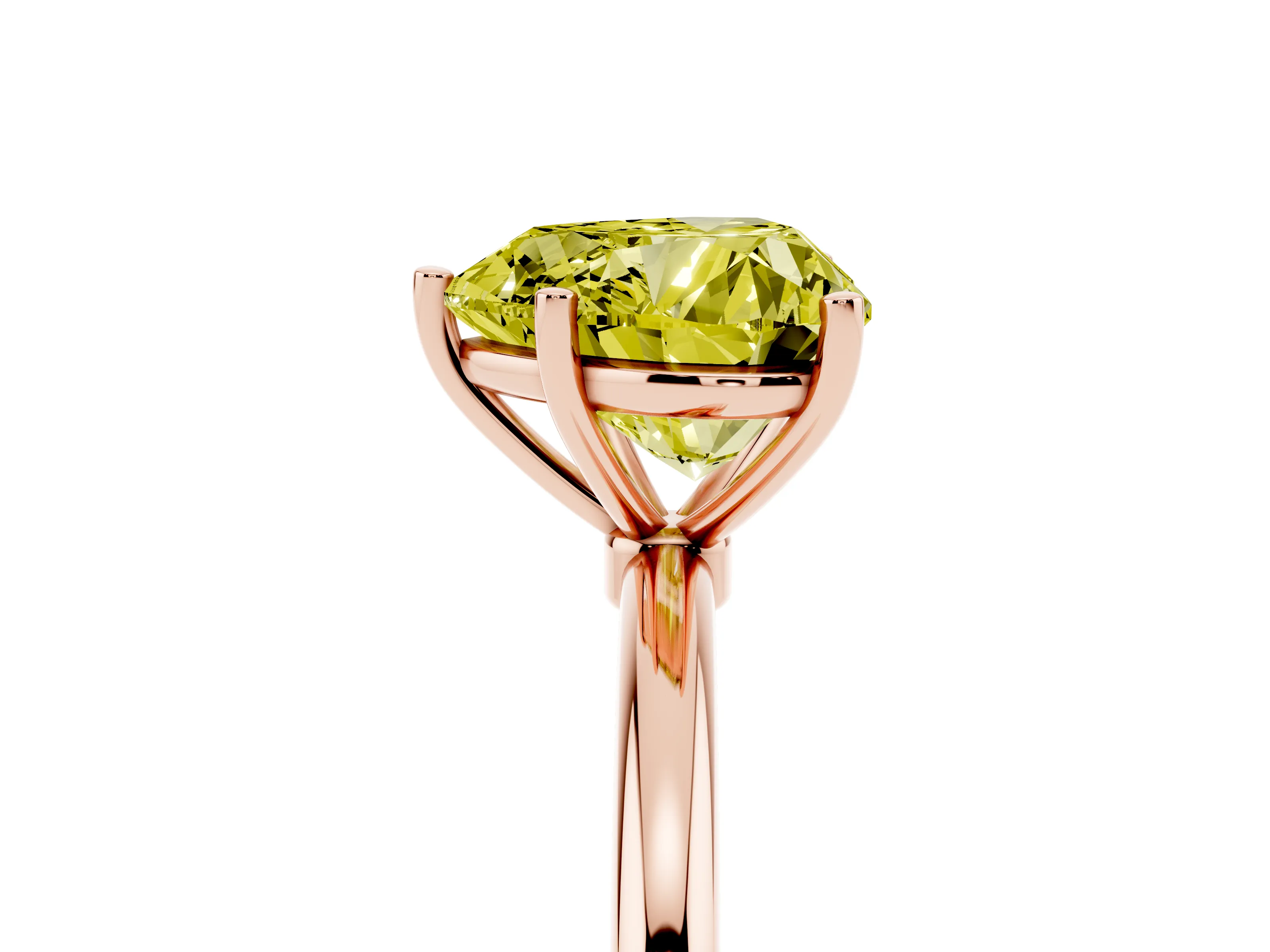 Fancy Yellow Heart Cut Diamond Solitaire Engagement Ring Set in Rose gold with Thin Band and Prong Setting