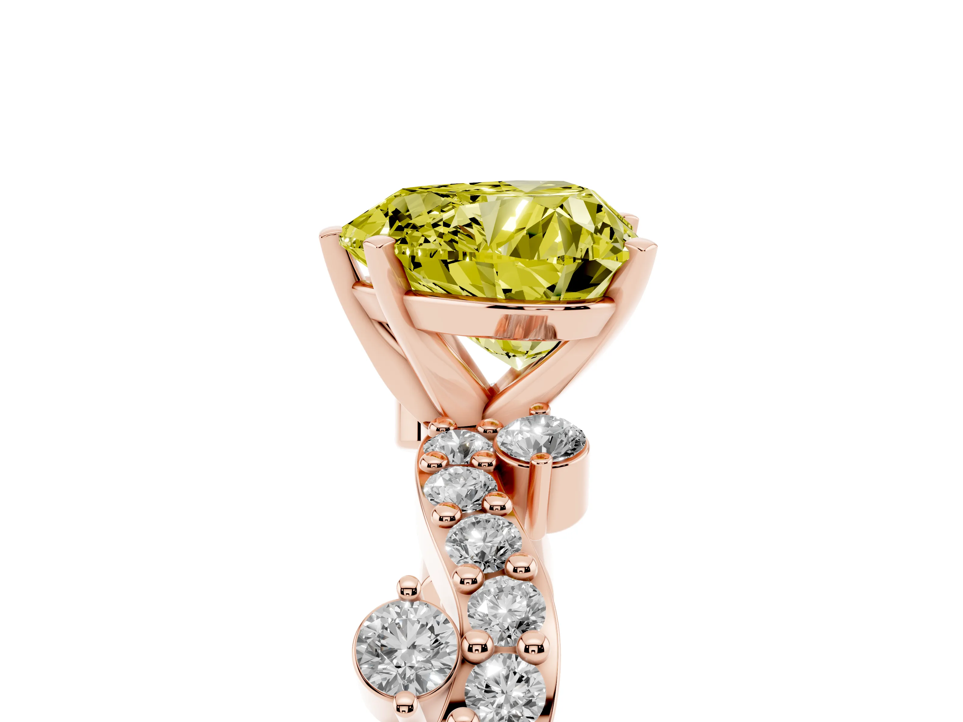 Fancy Yellow Heart Cut Diamond Solitaire Twisted Band Set in Rose gold with Pavé Setting