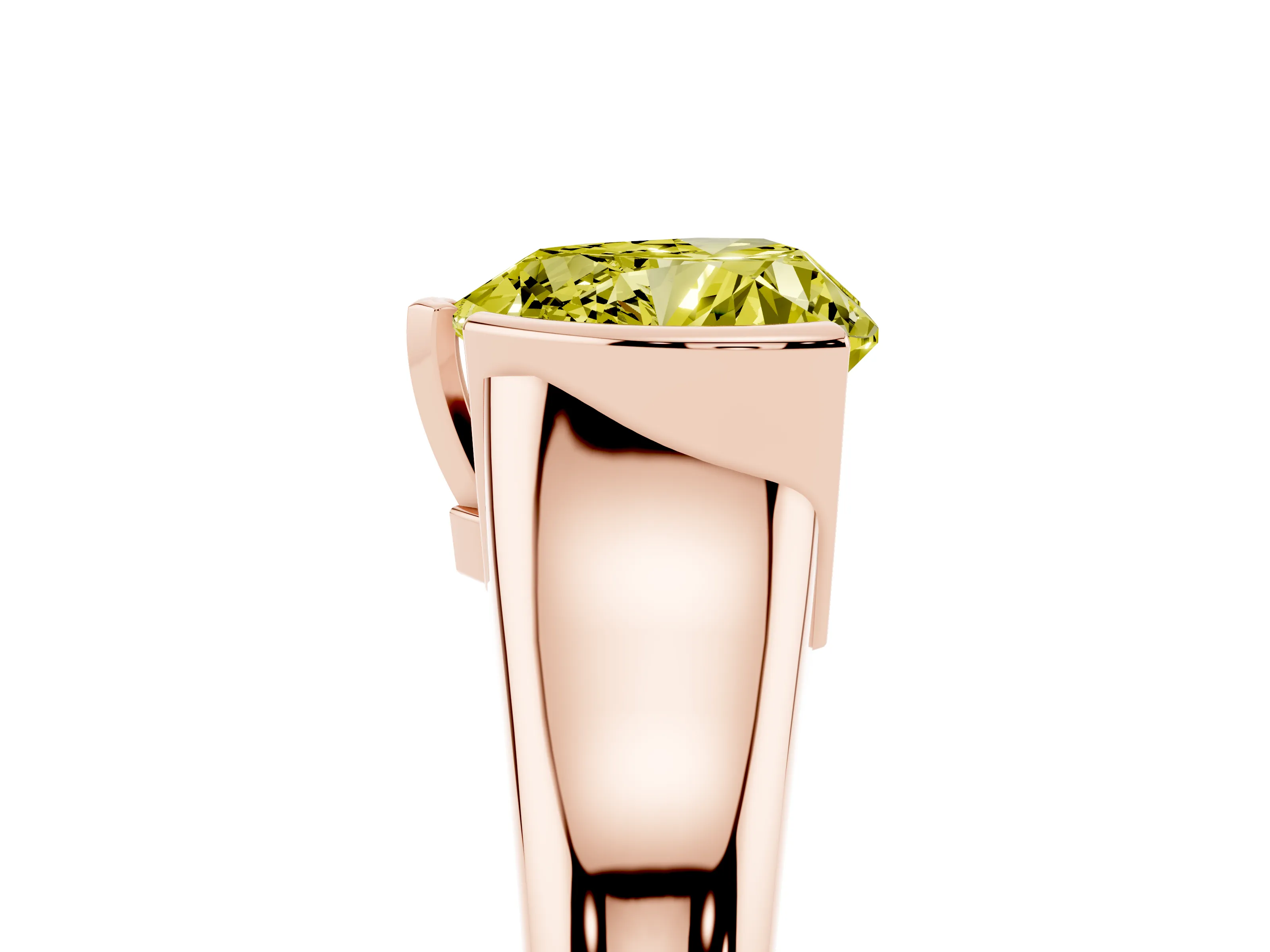 Fancy Yellow Heart Cut Diamond Solitaire Tension Set Ring Set in Rose gold with Split Shank Band