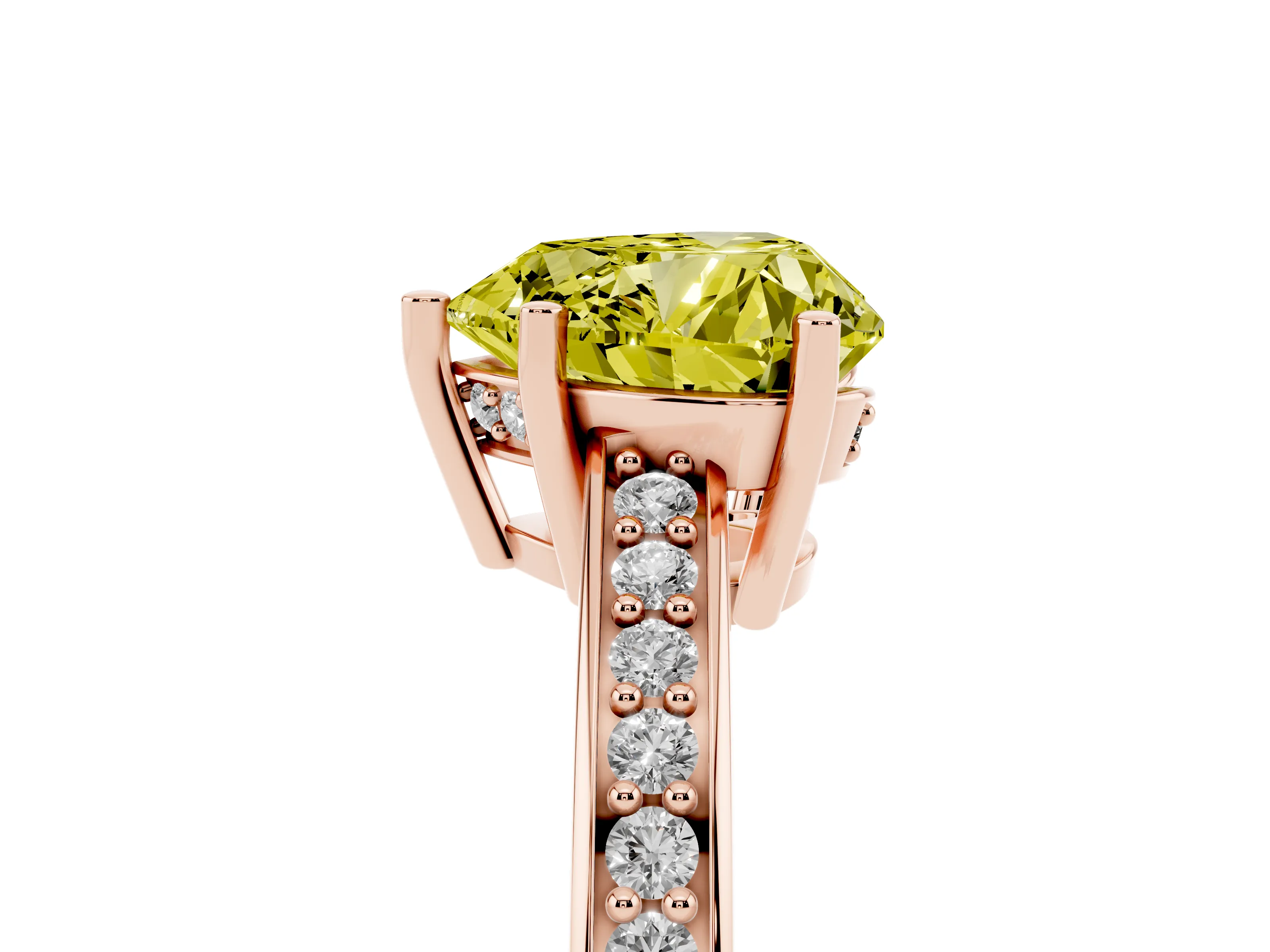 Fancy Yellow Heart Cut Diamond Pavé Band Prong Set Solitaire Ring Set in Rose gold