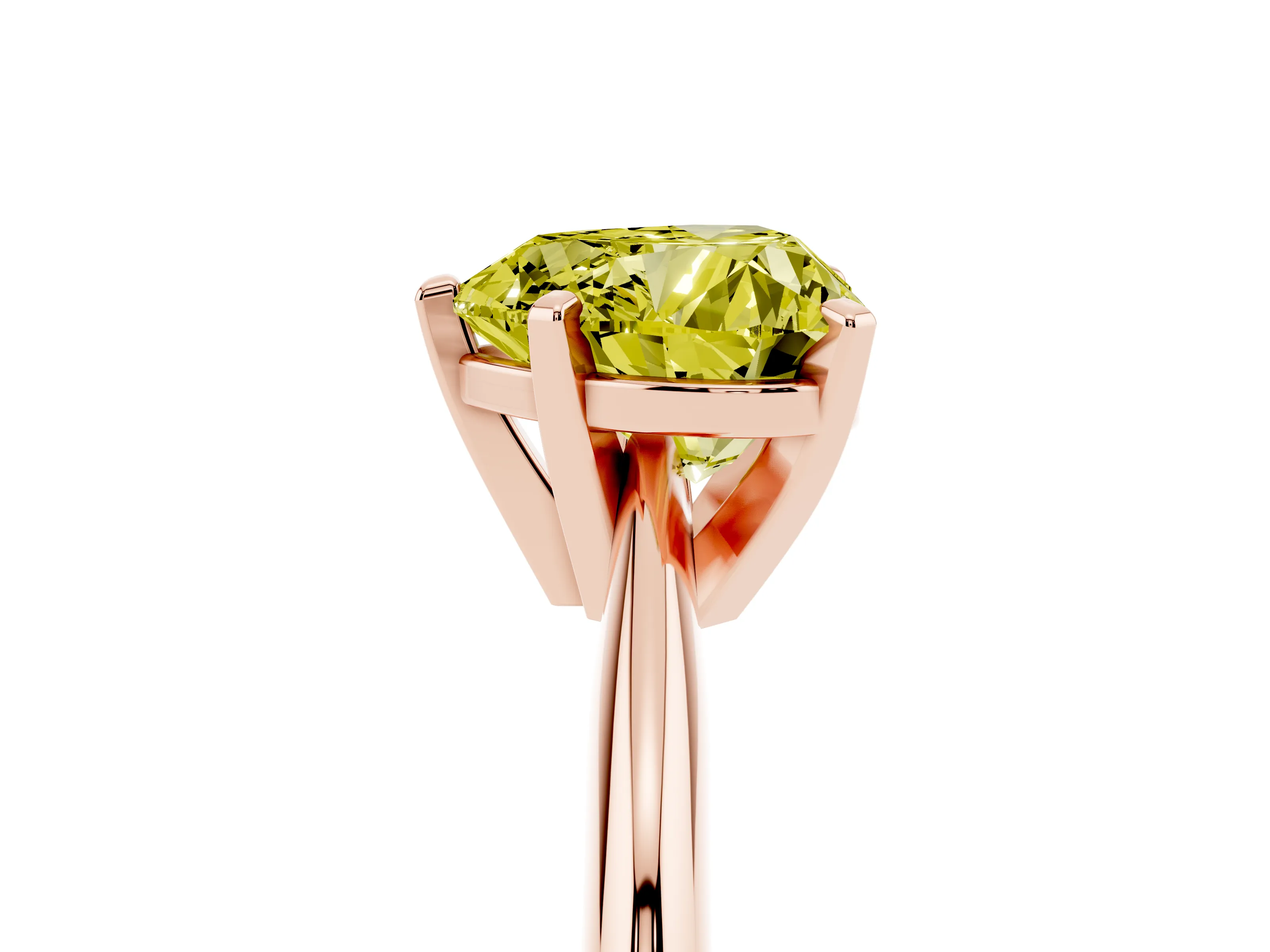 Fancy Yellow Heart Cut Diamond Solitaire Ring Set in Rose gold with Prong Setting on a Plain Round Band