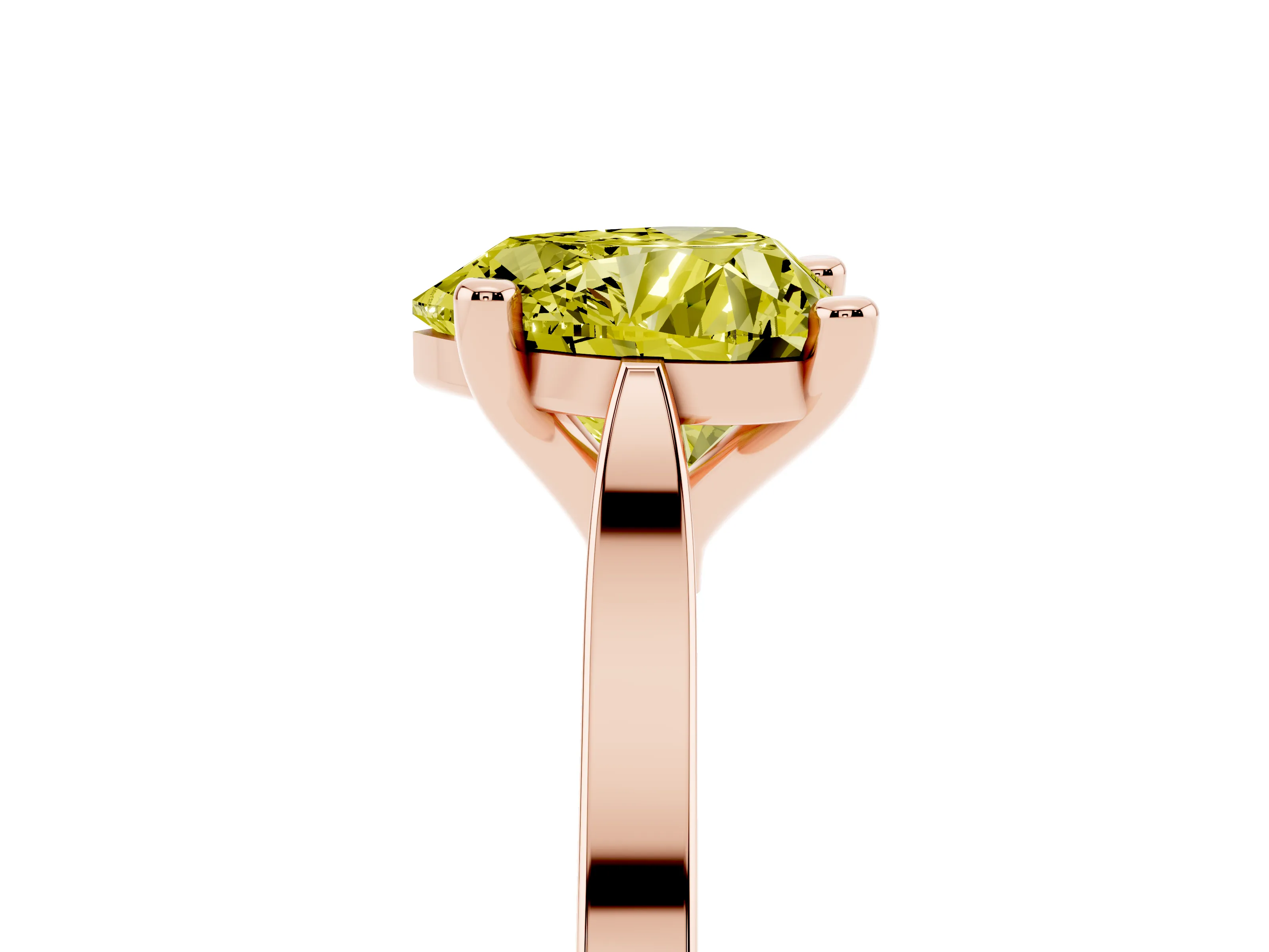 Fancy Yellow Heart Cut Diamond Solitaire Ring Set in Rose gold with Prong Setting and Tapered Band