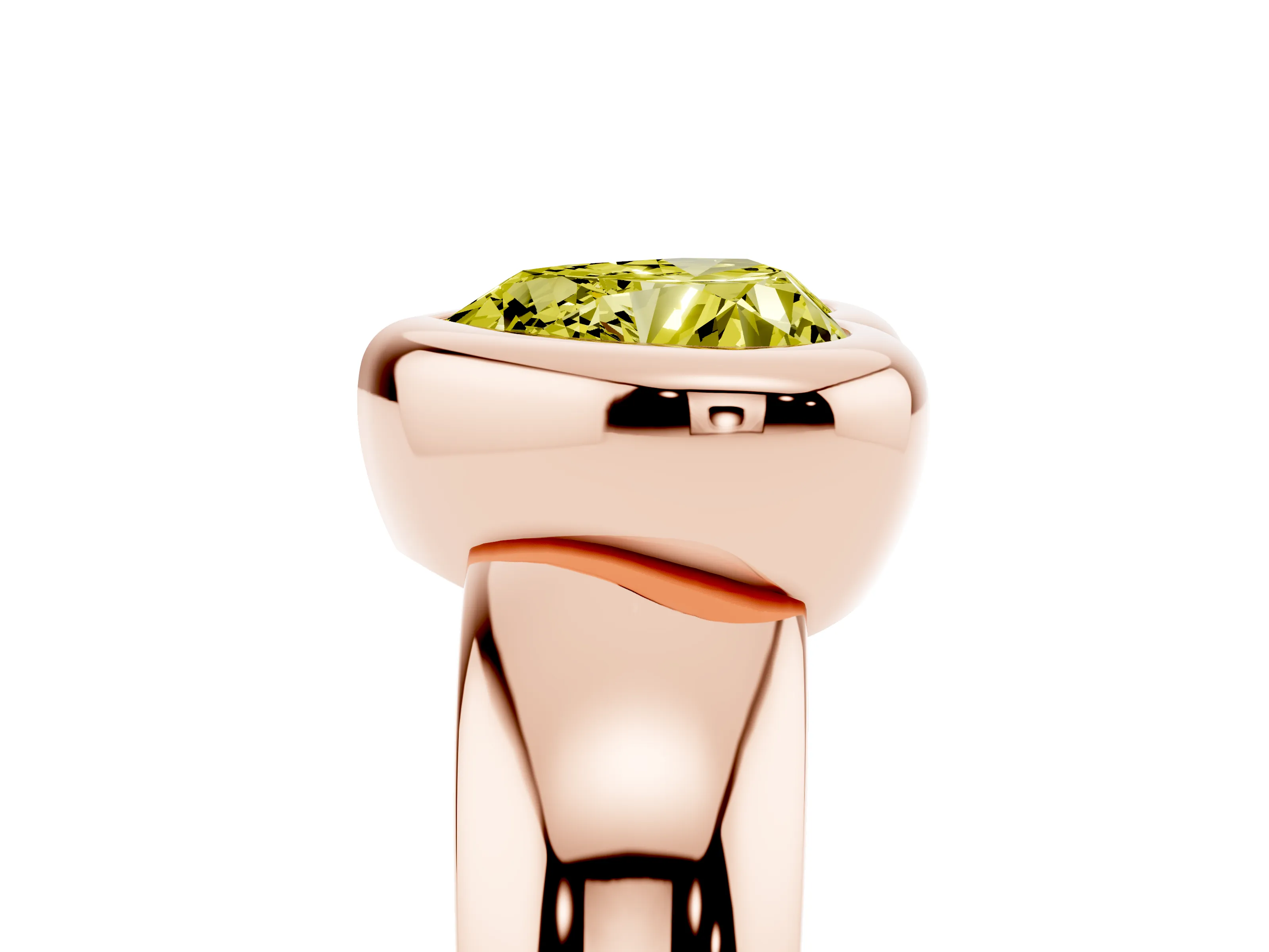Fancy Yellow Bezel Set Heart Cut Diamond Solitaire Ring Set in Rose gold with Wide Band