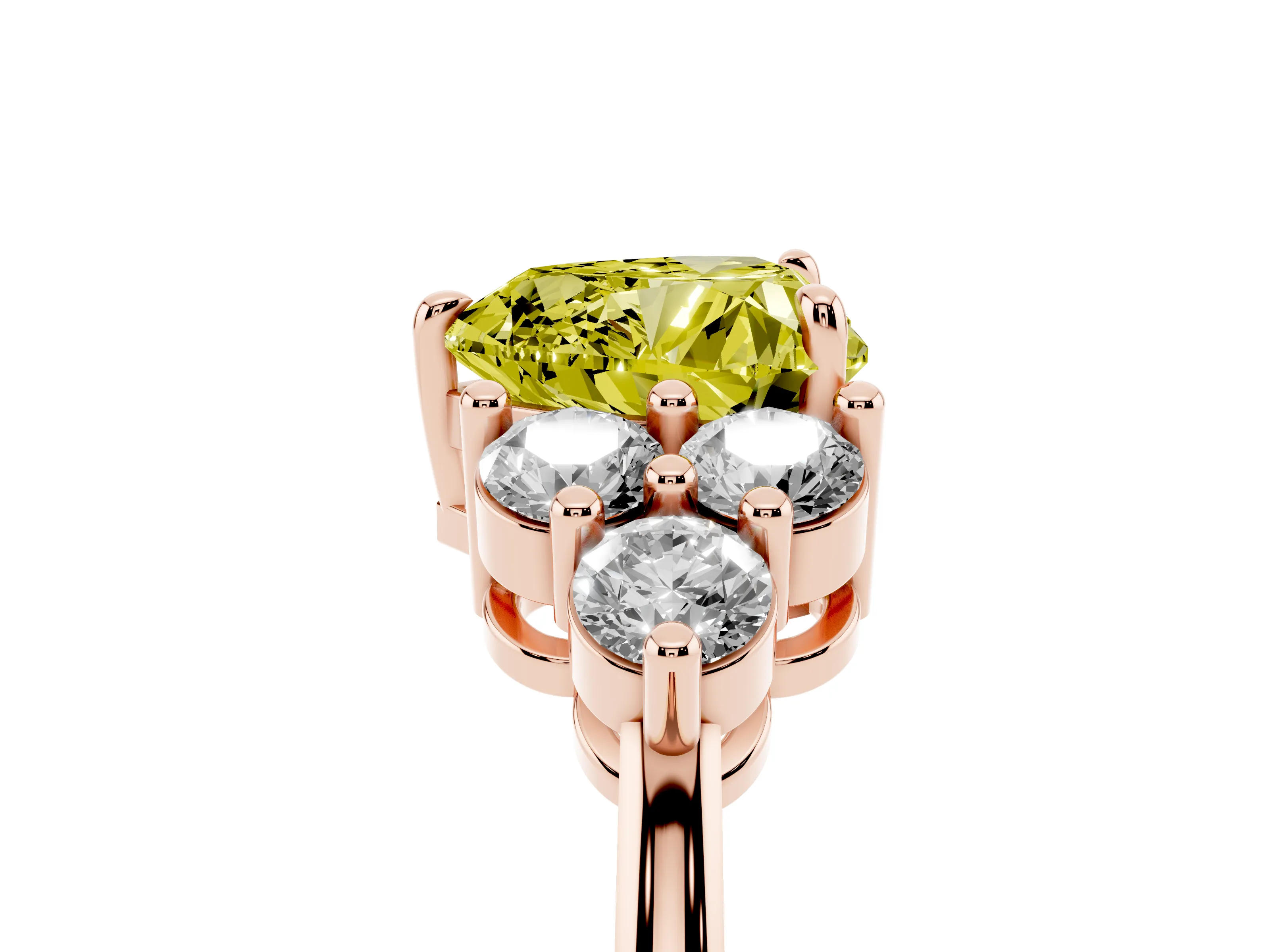 Fancy Yellow Heart Cut Diamond Solitaire Ring Set in Rose gold with Cluster Accents on Each Side