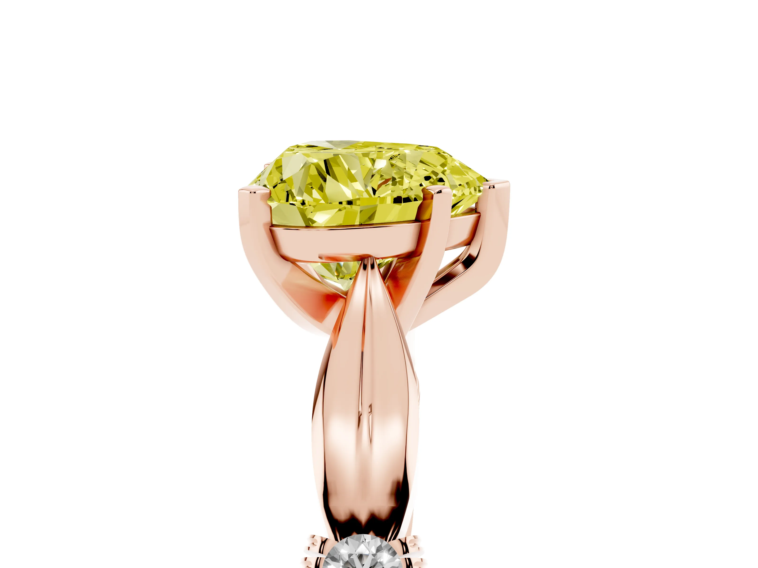 Fancy Yellow Heart Cut Diamond Solitaire Twisted Band Ring Set in Rose gold with Accent Stones and Prong Setting