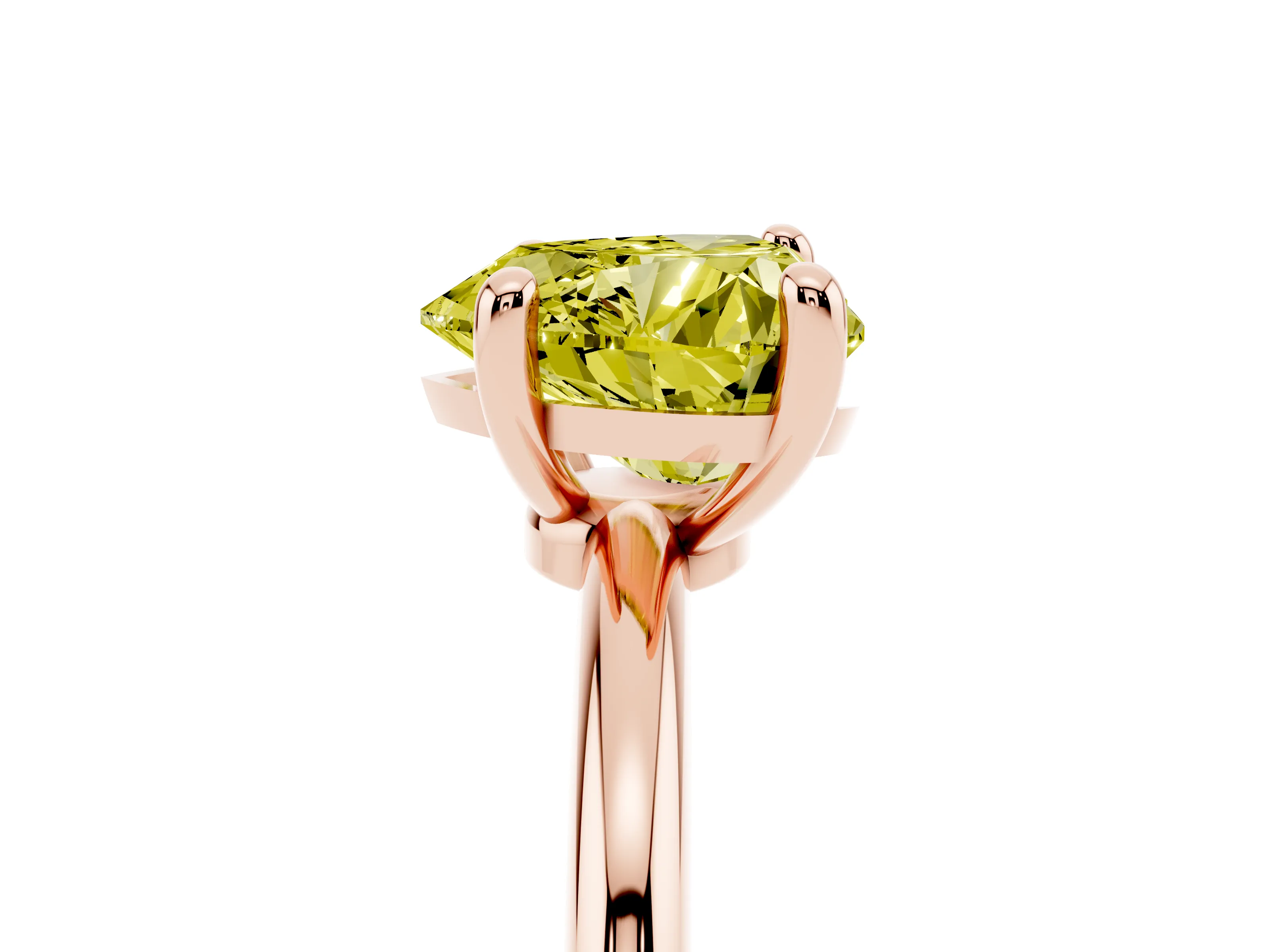 Fancy Yellow Heart Cut Diamond Solitaire Ring Set in Rose gold with Secure Prong Setting on a Classic Band
