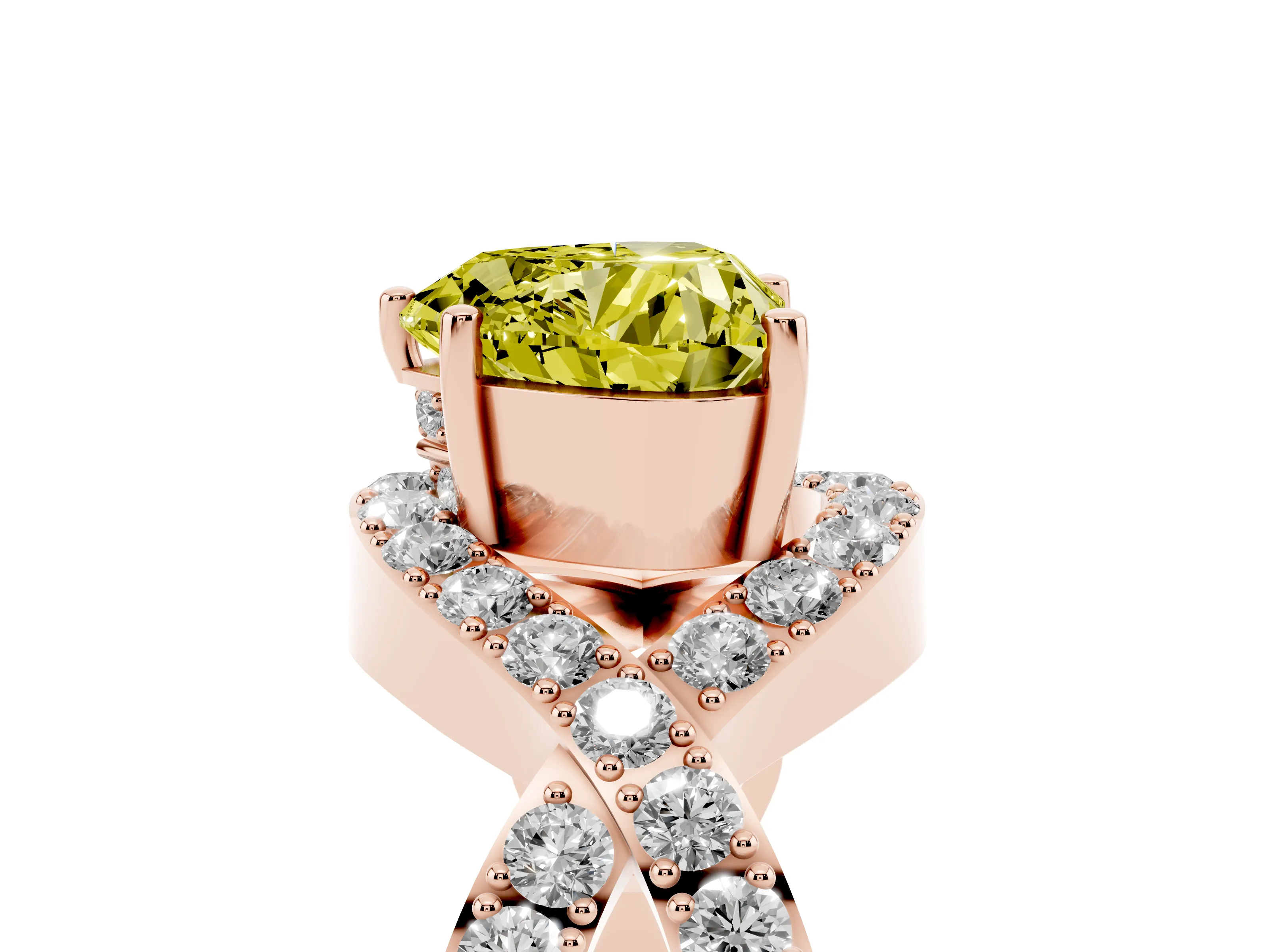 Fancy Yellow Heart Cut Diamond Solitaire Twist Band Pavé Engagement Ring Set in Rose gold