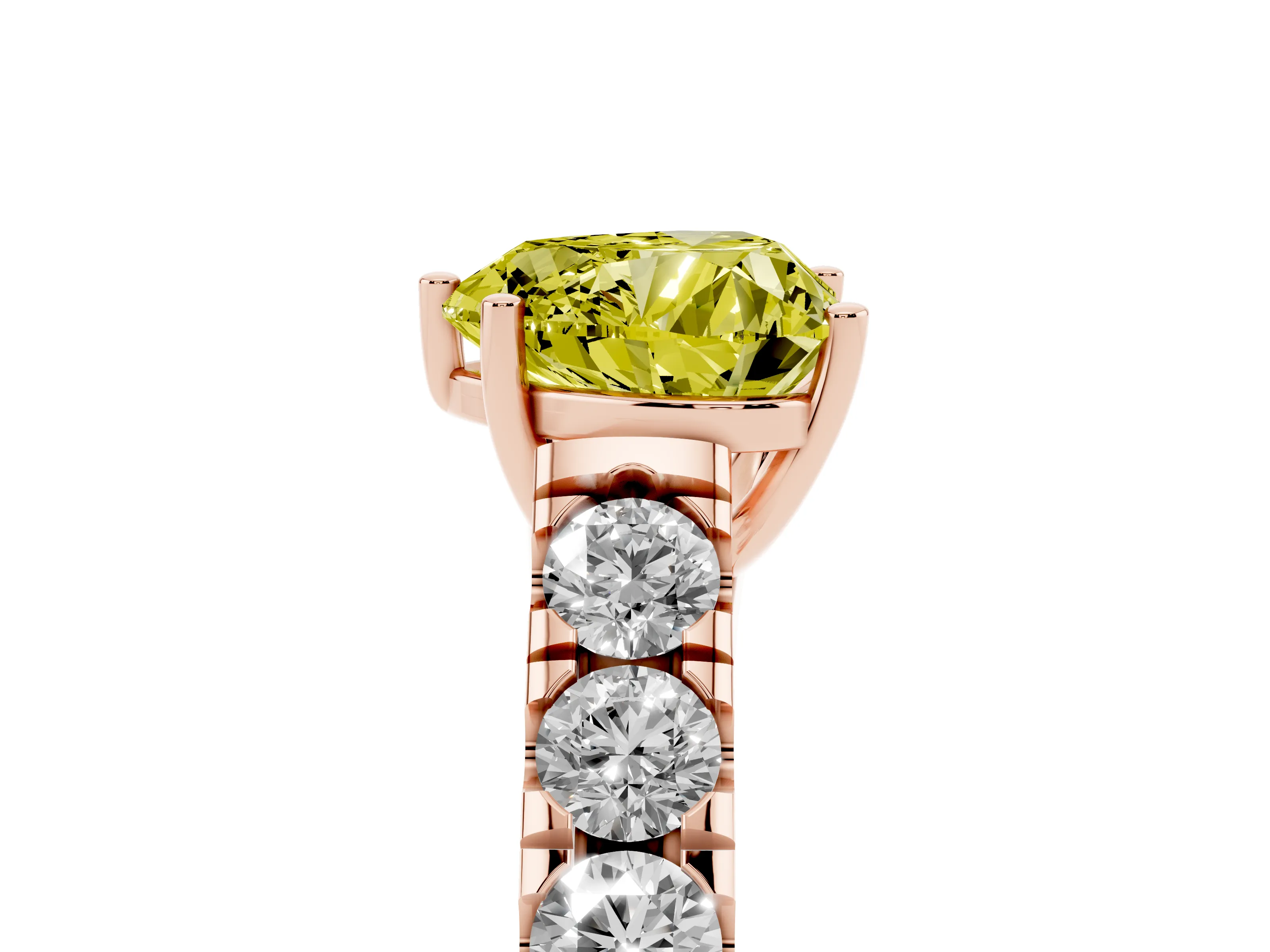 Fancy Yellow Heart Cut Diamond Solitaire Ring Set in Rose gold with Cut-Down Micro Pavé Band and Prong Setting
