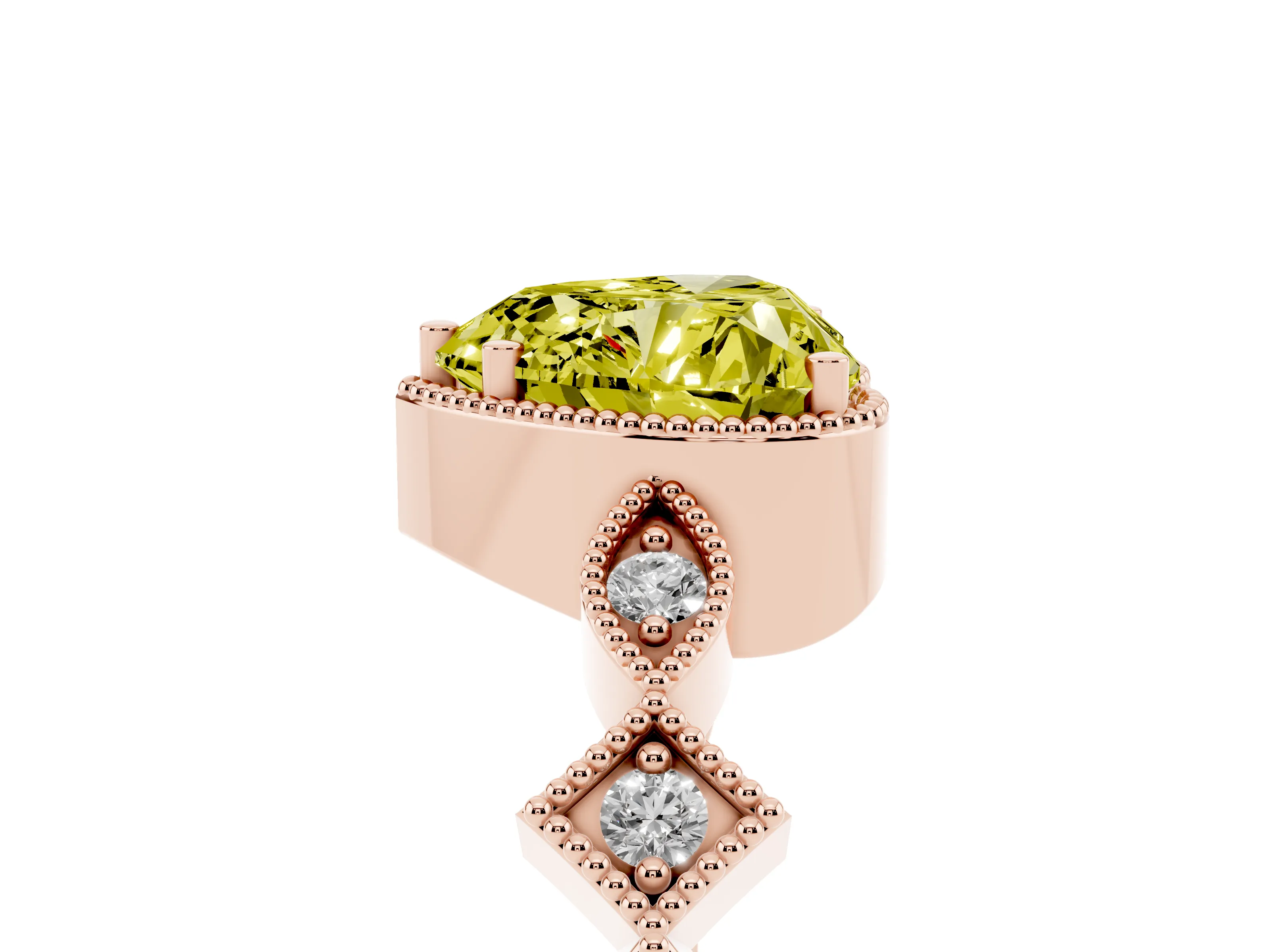 Fancy Yellow Heart Cut Diamond Milgrain Marquise Twist Band Ring Set in Rose gold with Prong Setting