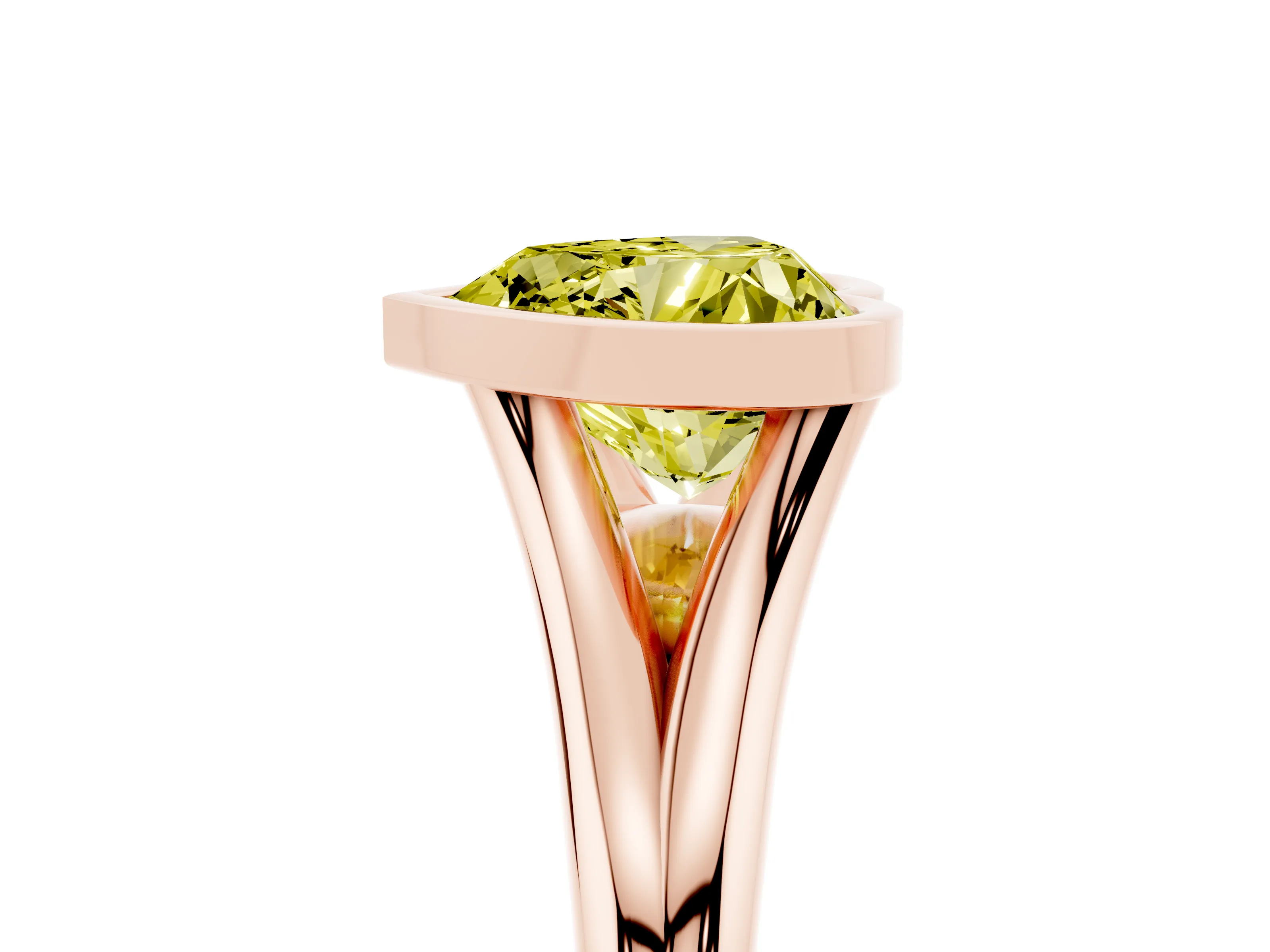 Fancy Yellow Bezel Set Heart Cut Diamond Solitaire Ring Set in Rose gold with Tapered Band