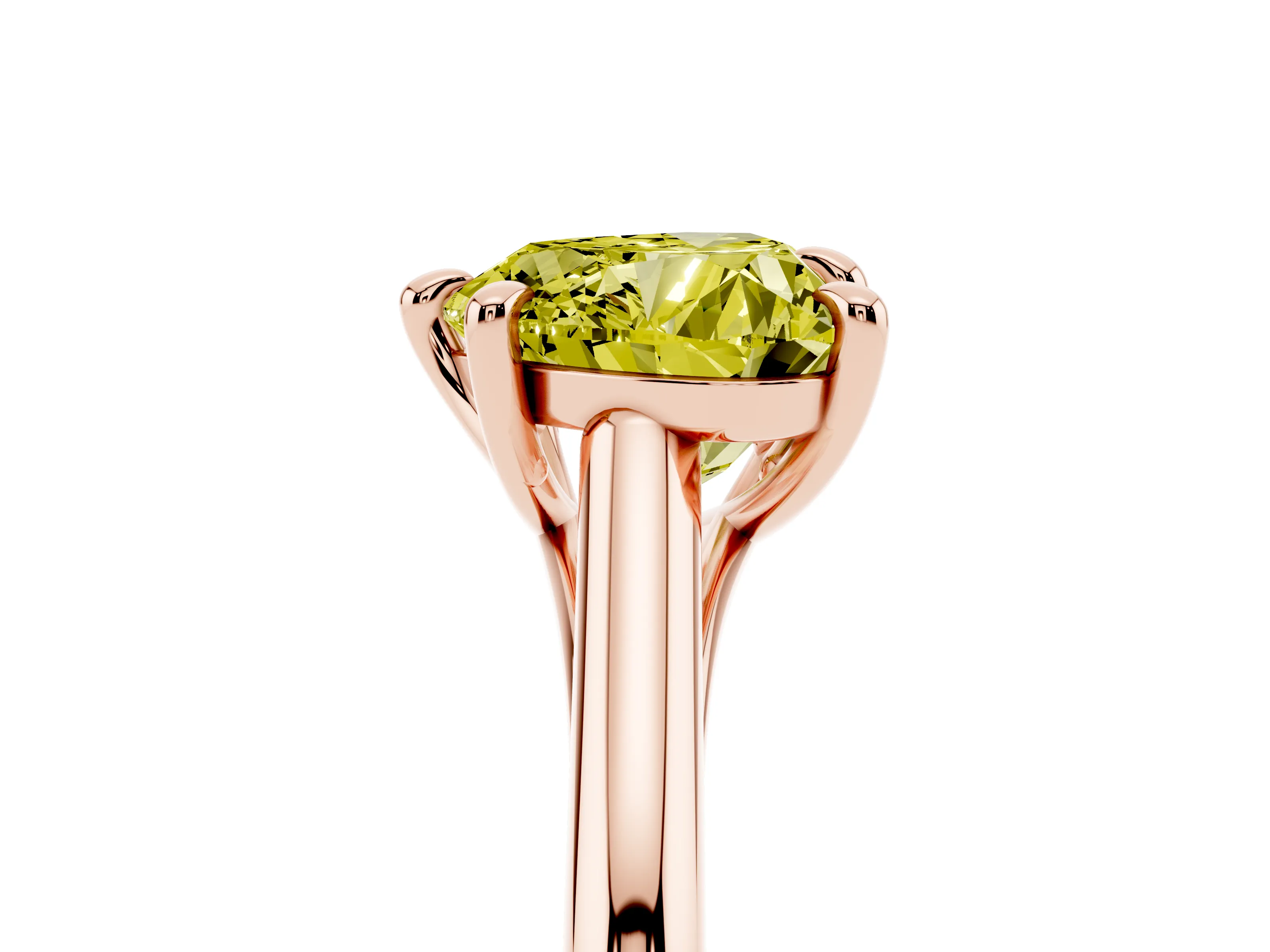Fancy Yellow Heart Cut Diamond Solitaire Engagement Ring Set in Rose gold with Prong Setting and Plain Classic Band