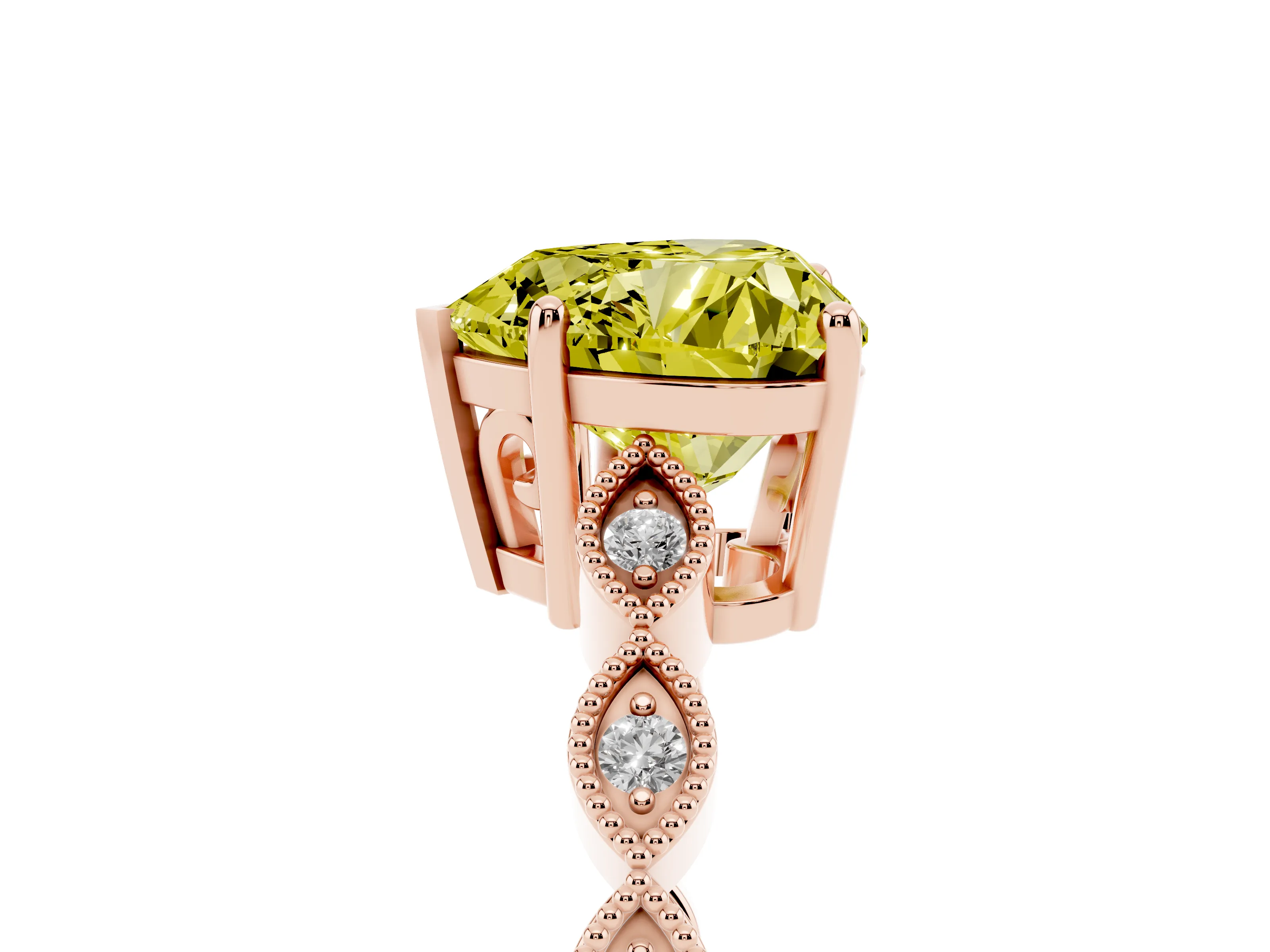Fancy Yellow Heart Cut Diamond Solitaire Ring Set in Rose gold with Infinity Twist Pavé Band
