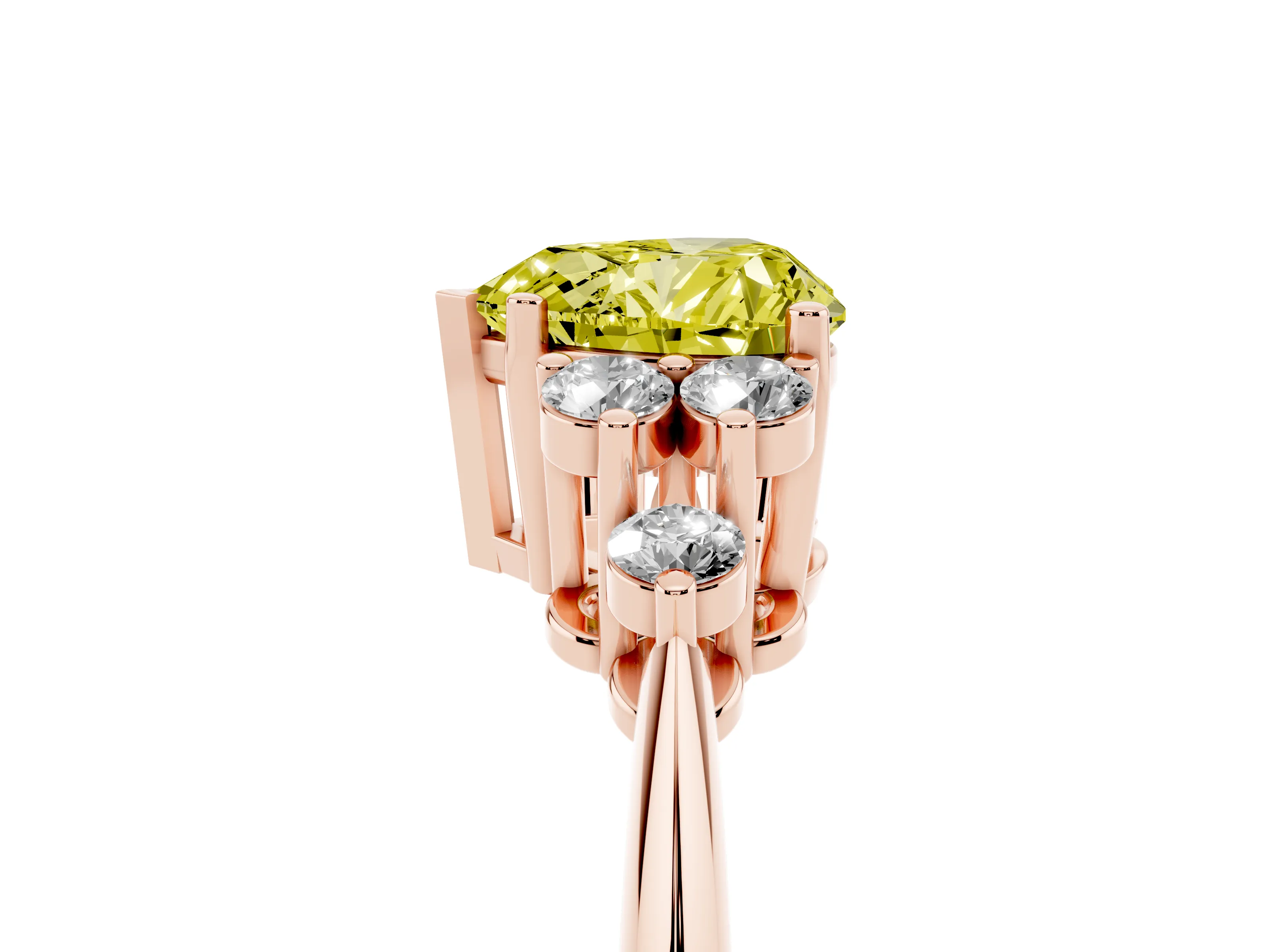 Fancy Yellow Heart Cut Diamond Cluster Ring Set in Rose gold with Plain Band and Prong Setting