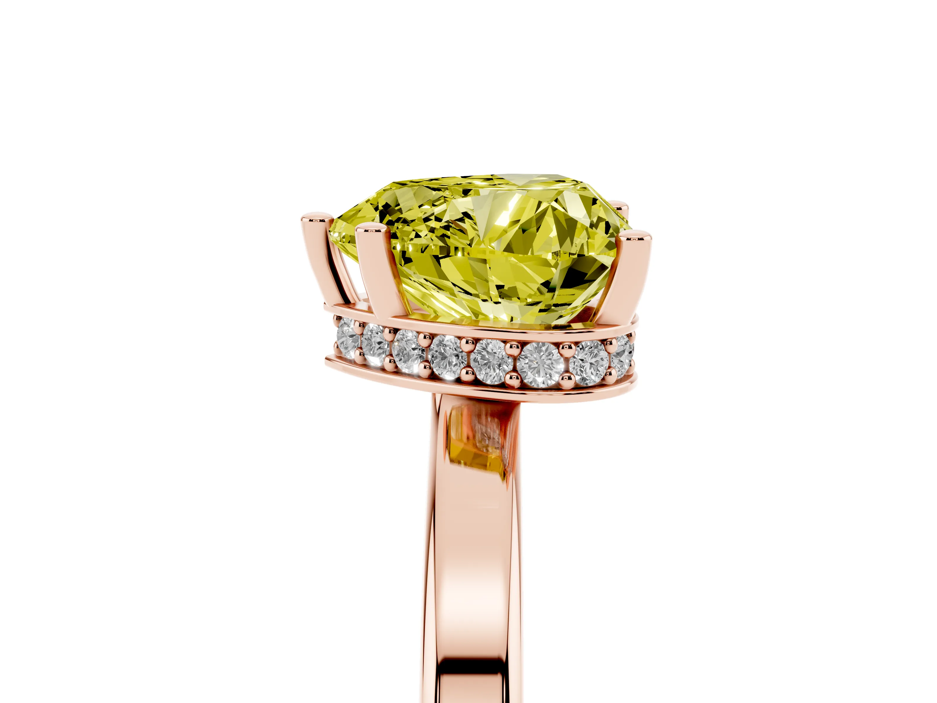 Fancy Yellow Heart Cut Diamond Solitaire Engagement Ring Set in Rose gold with Prong Setting on a Plain Band