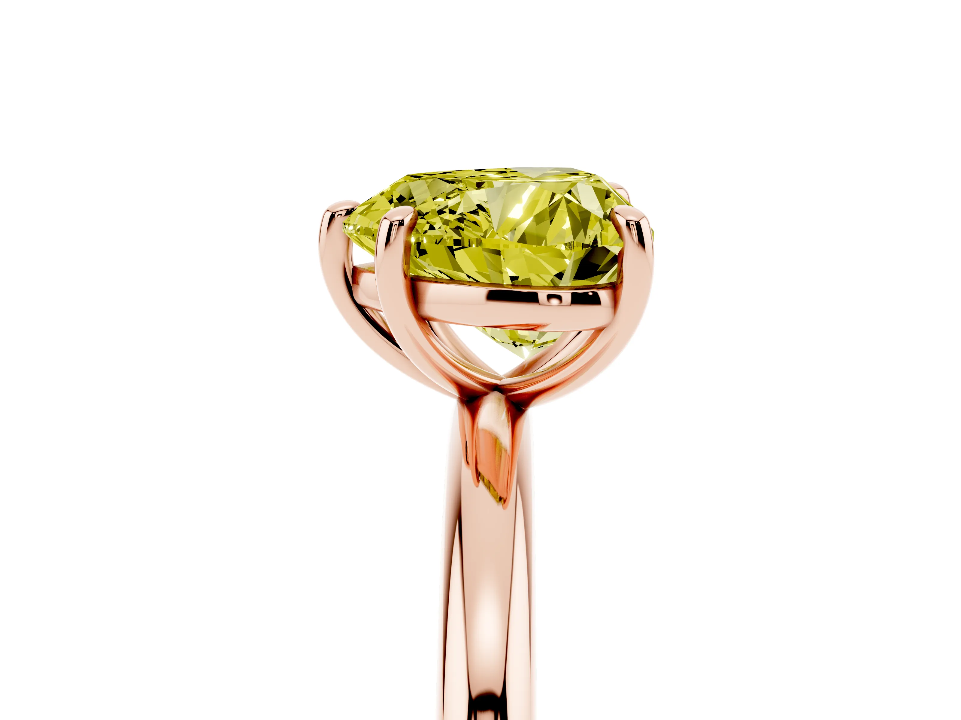 Fancy Yellow Heart Cut Diamond Solitaire Ring Set in Rose gold with Prong Setting on a Polished Plain Band