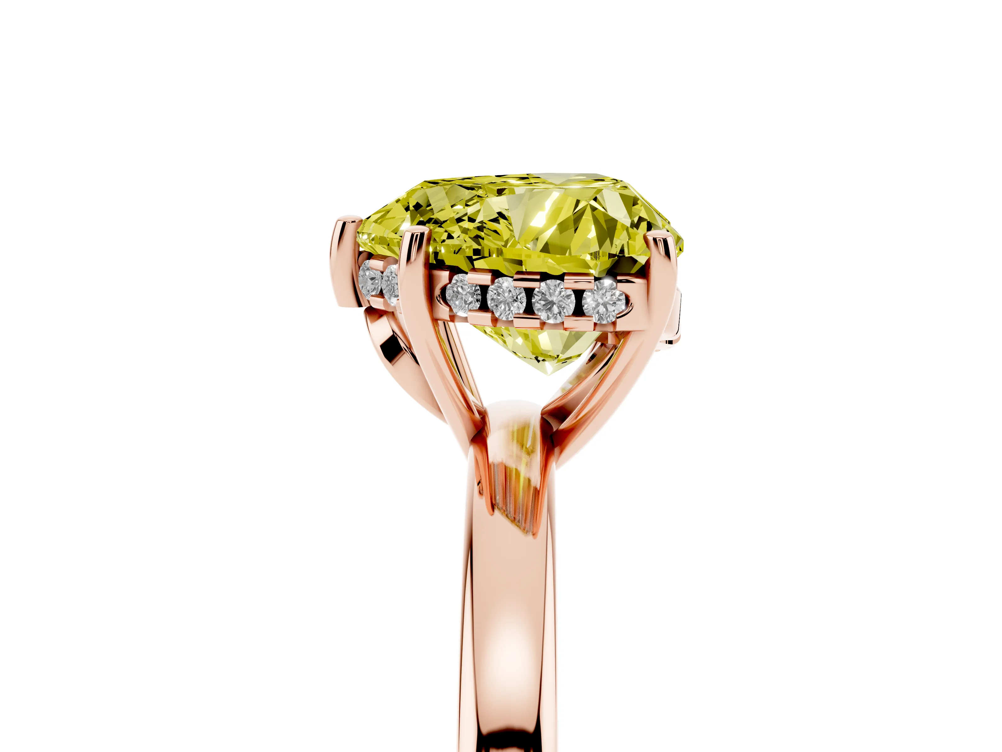 Fancy Yellow Heart Cut Diamond Solitaire Ring Set in Rose gold with Plain Band and Prong Setting