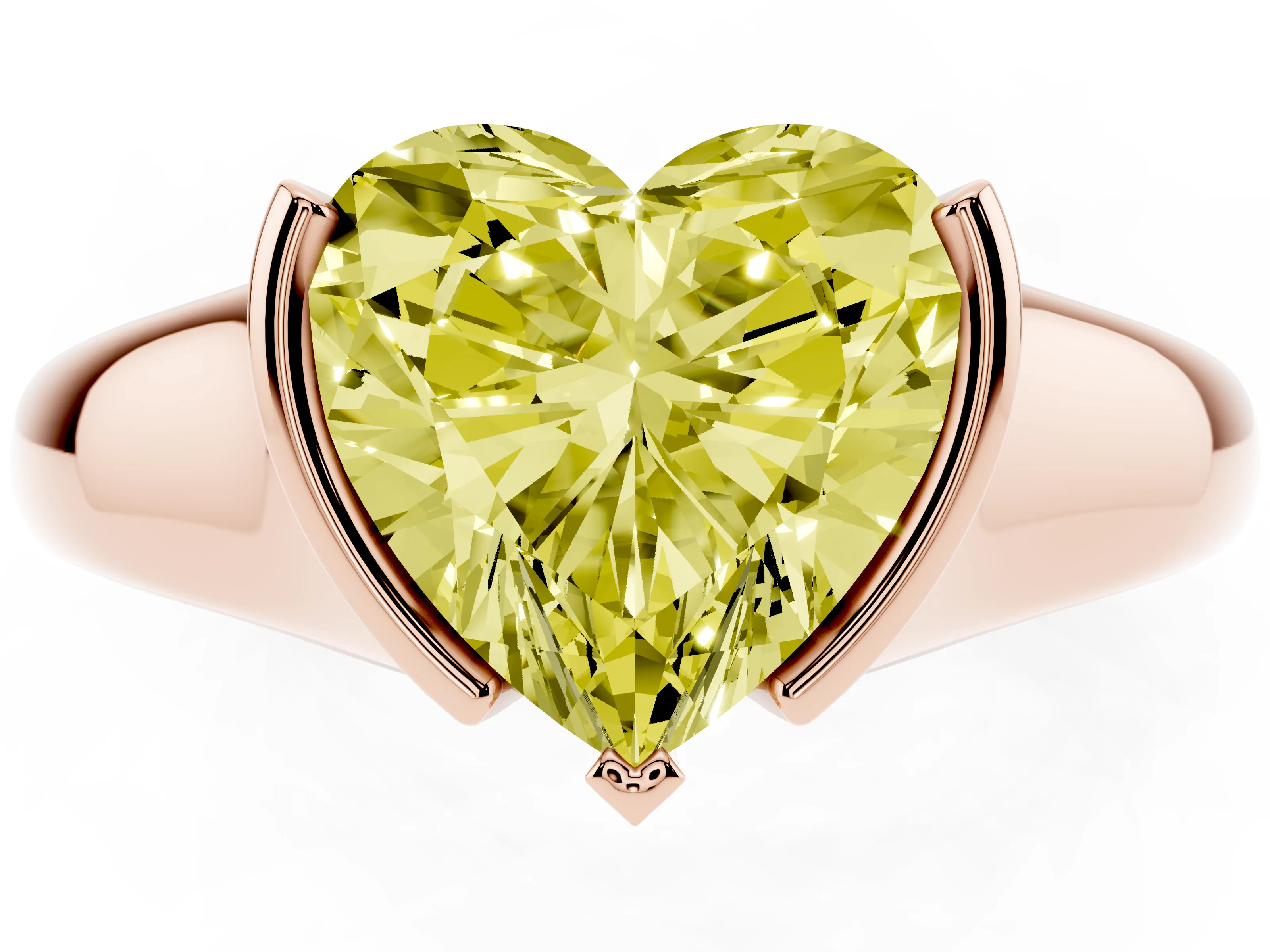 Fancy Yellow Heart Cut Diamond Solitaire Tension Set Ring Set in Rose gold with Split Shank Band
