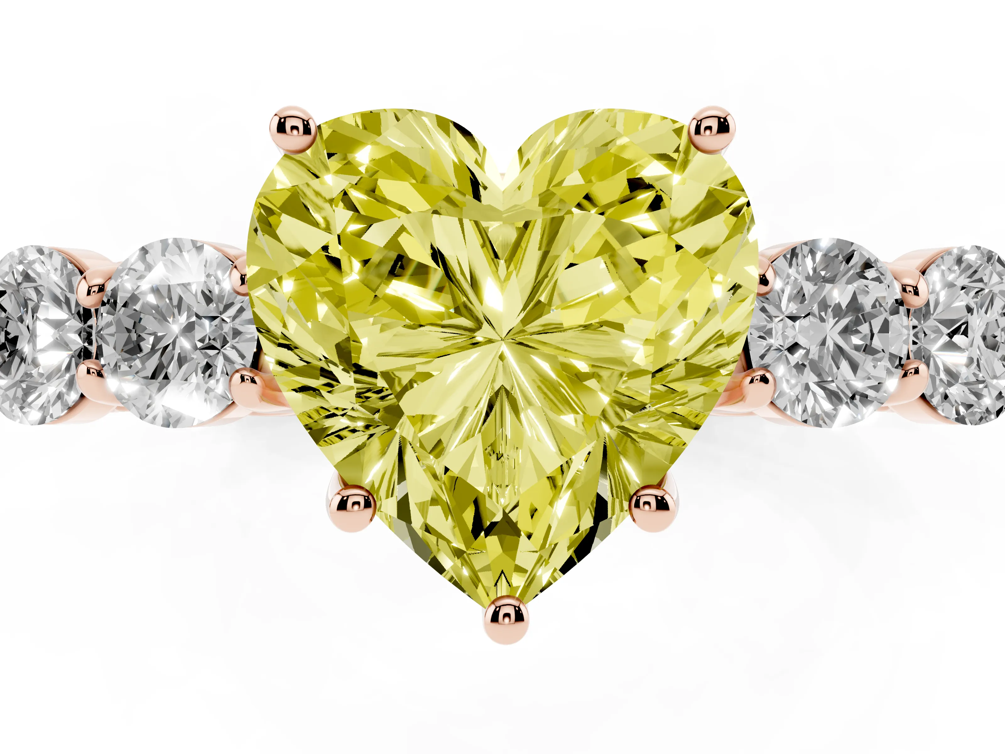 Fancy Yellow Heart Cut Diamond Five-Stone Prong Set Band Ring Set in Rose gold with Polished Band