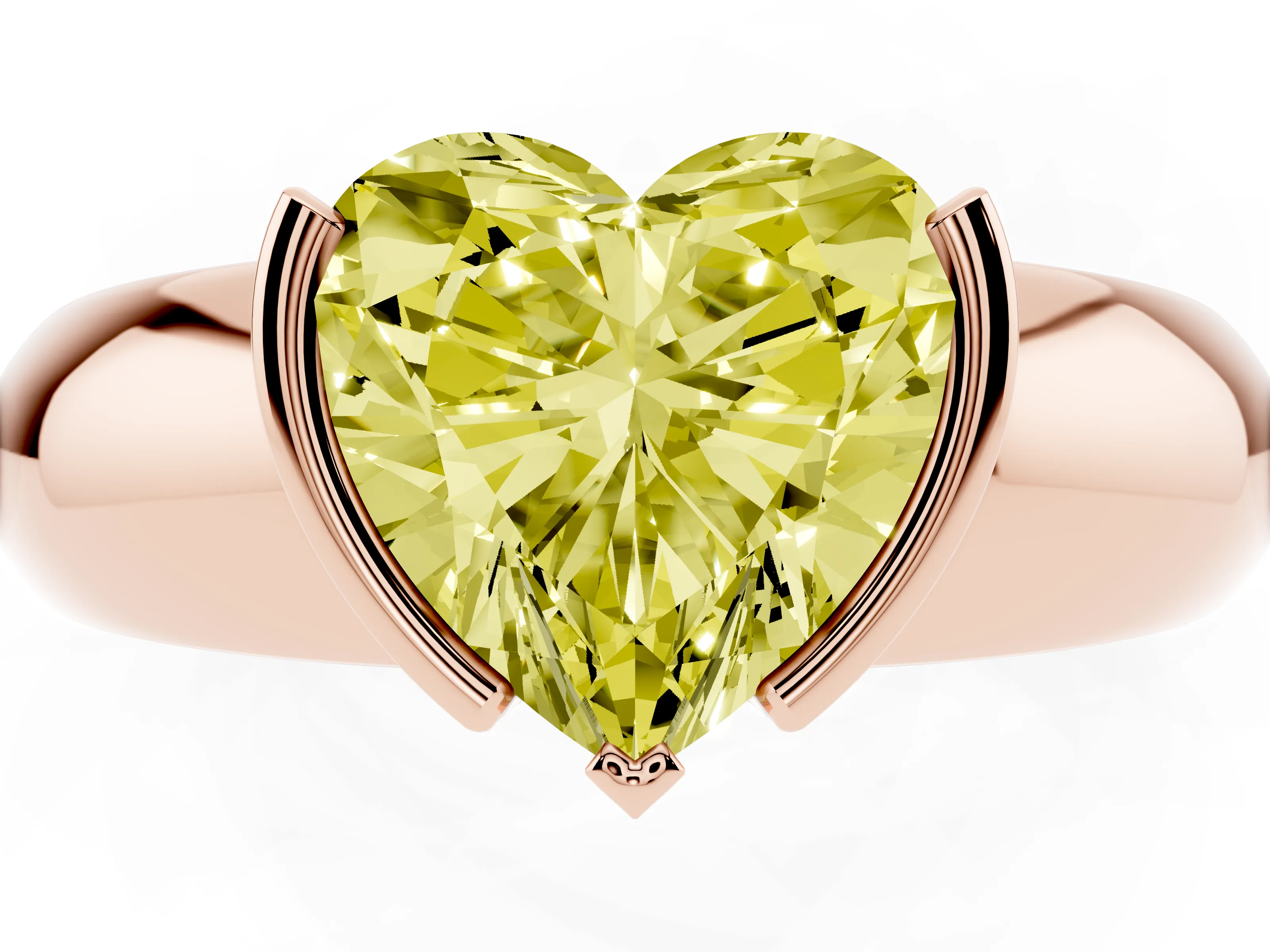 Fancy Yellow Heart Cut Diamond Solitaire Tension Set Ring Set in Rose gold with Wide Band