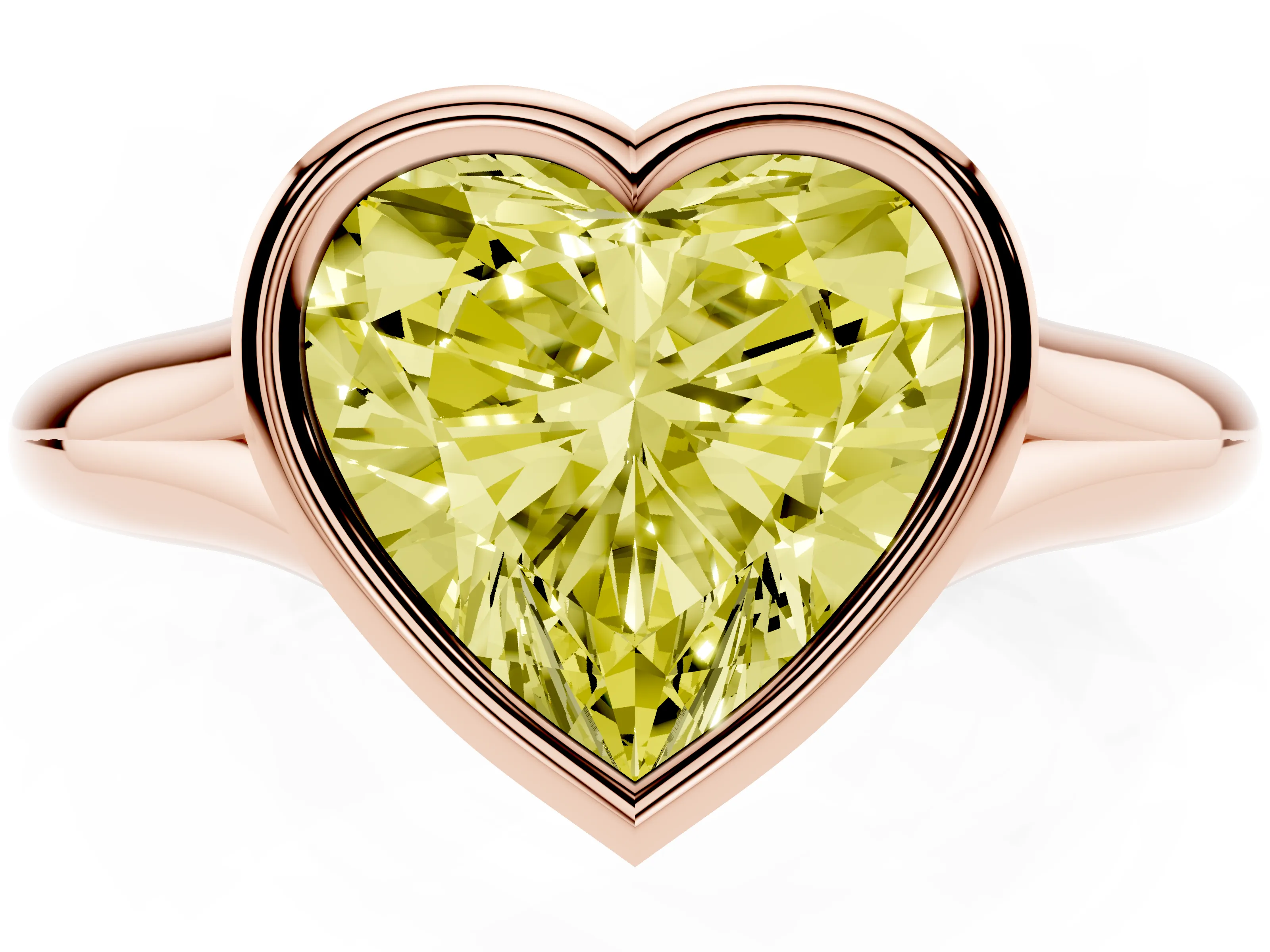 Fancy Yellow Bezel Set Heart Cut Diamond Solitaire Ring Set in Rose gold with Smooth Band