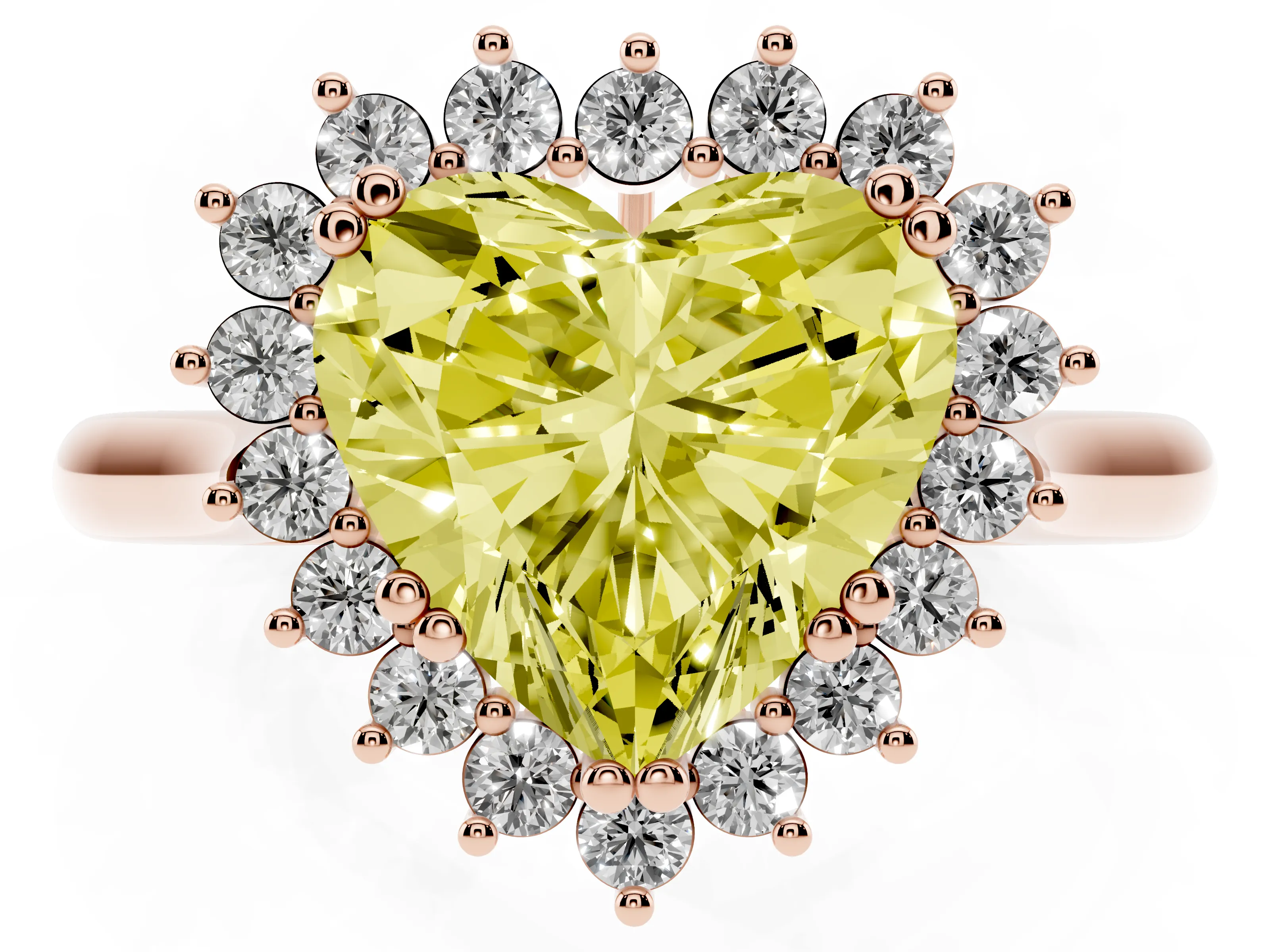 Fancy Yellow Heart Cut Diamond Halo Ring Set in Rose gold with Plain Solitaire Band and Prong Setting