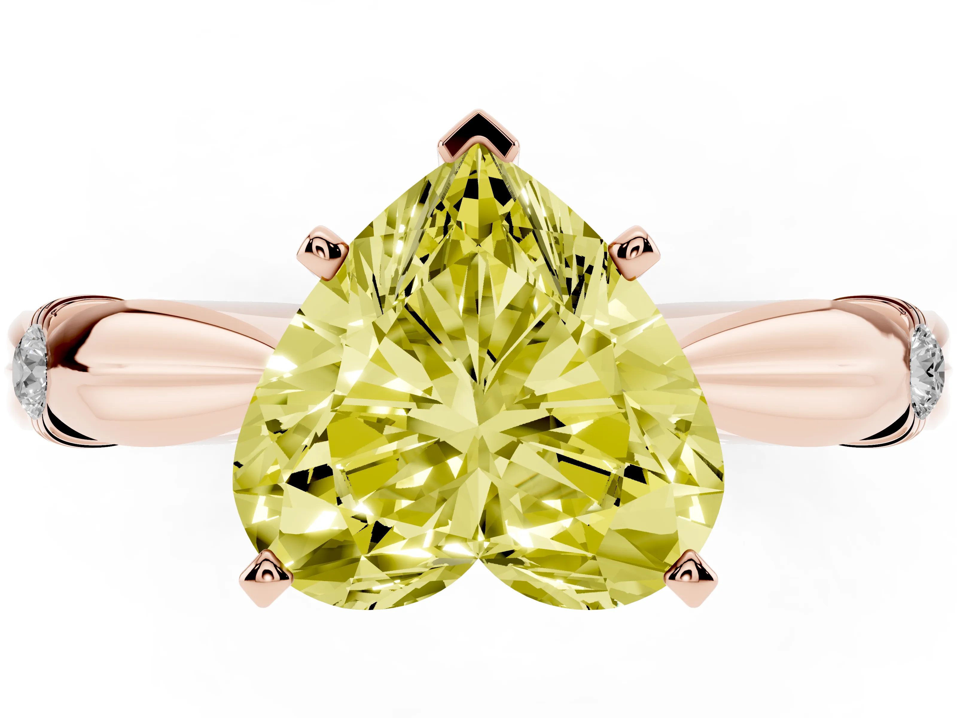 Fancy Yellow Heart Cut Diamond Solitaire Twisted Band Ring Set in Rose gold with Accent Stones and Prong Setting
