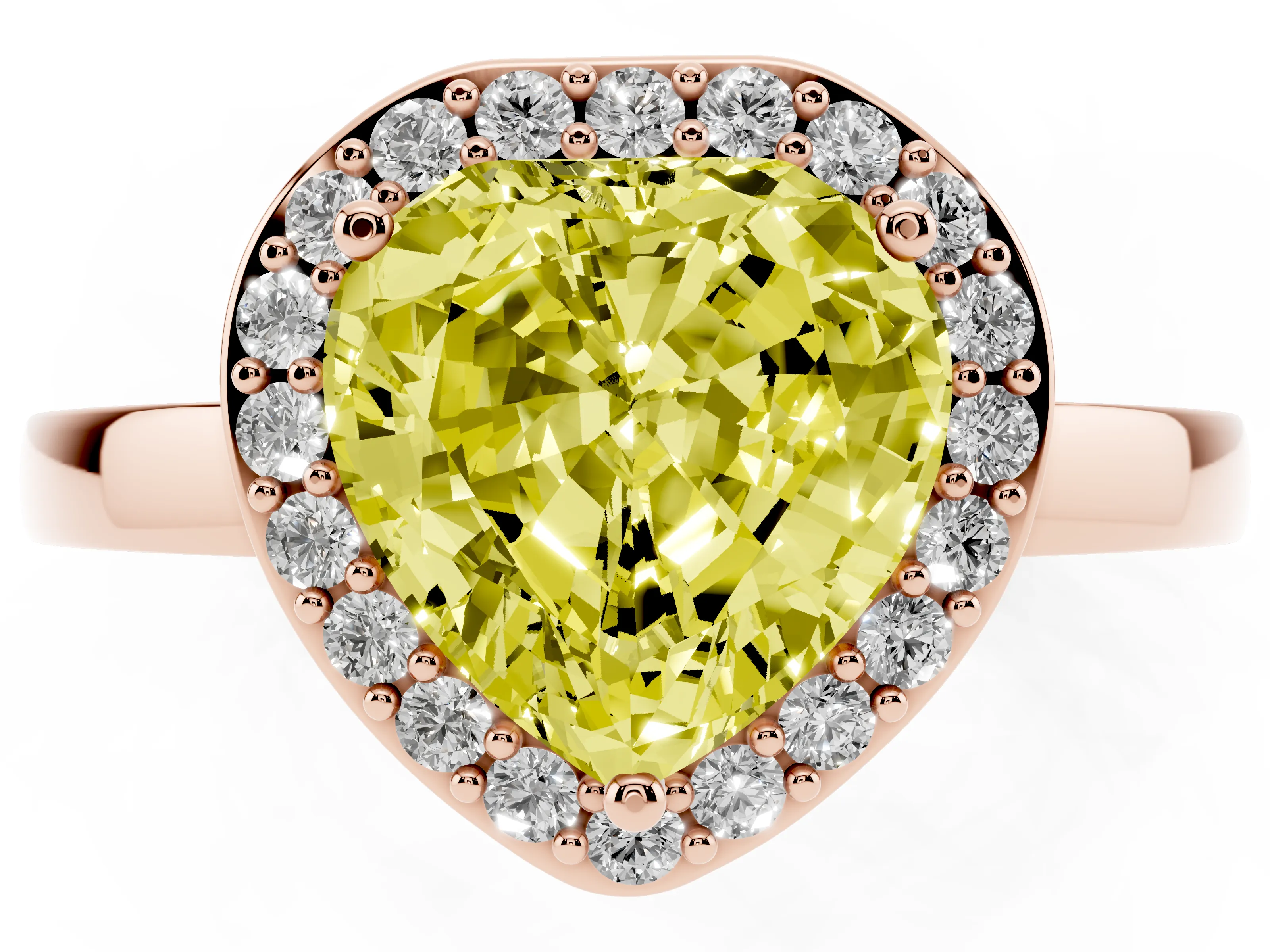 Fancy Yellow Heart Cut Diamond Halo Ring Set in Rose gold with Solitaire Band and Prong Setting