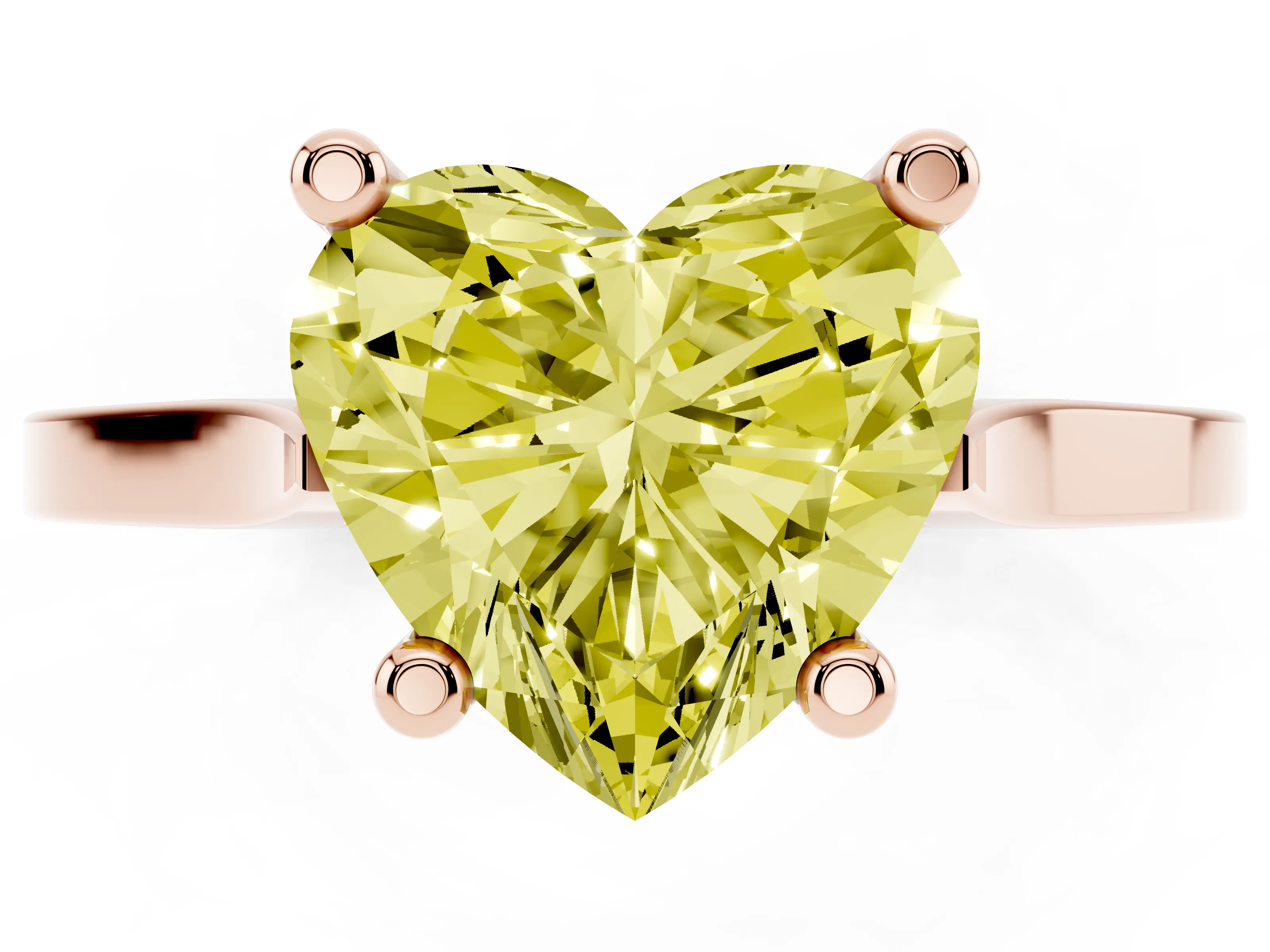 Fancy Yellow Heart Cut Diamond Solitaire Ring Set in Rose gold with Prong Setting and Tapered Band