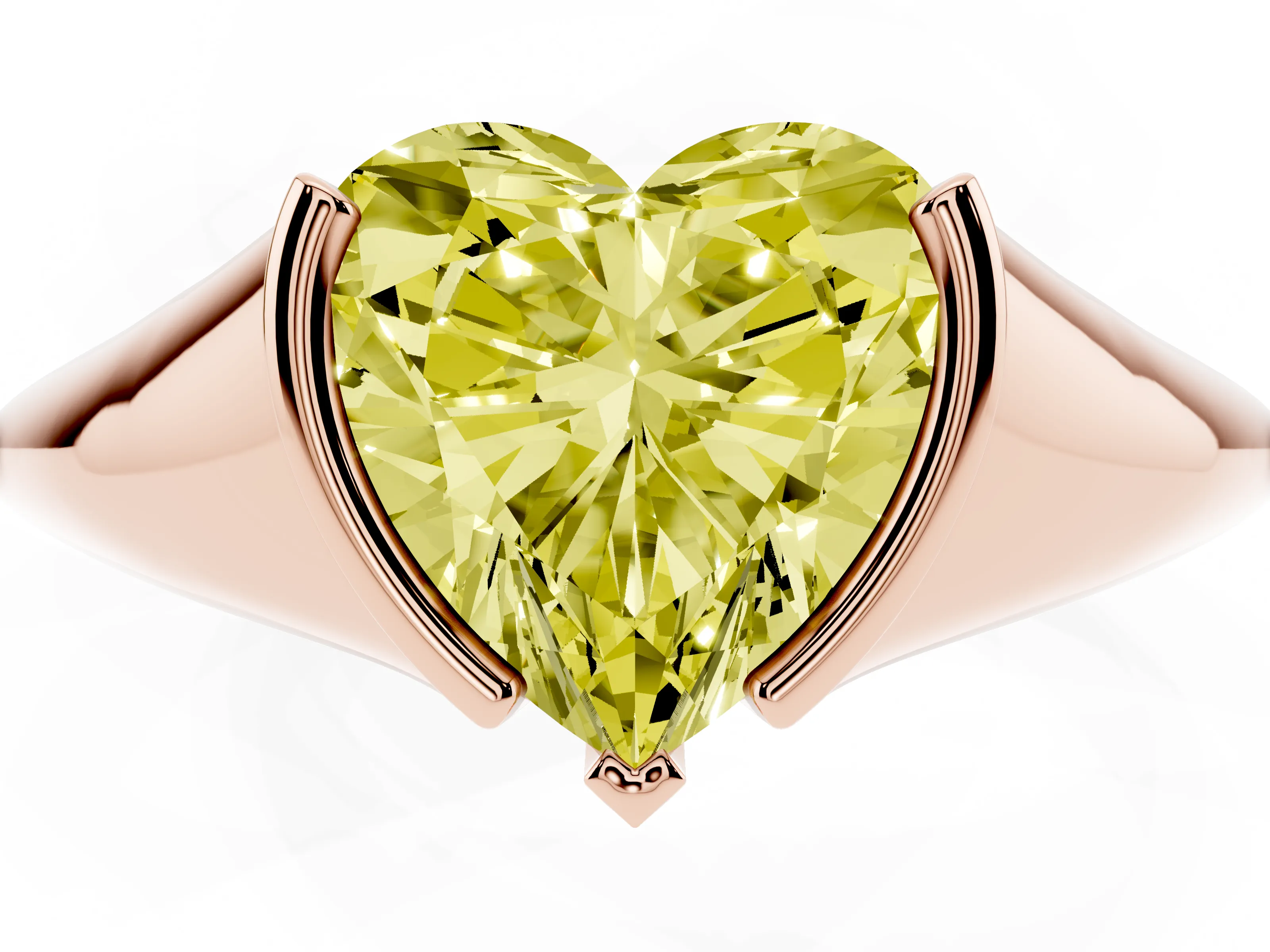 Fancy Yellow Heart Cut Diamond Solitaire Tension Set Ring Set in Rose gold