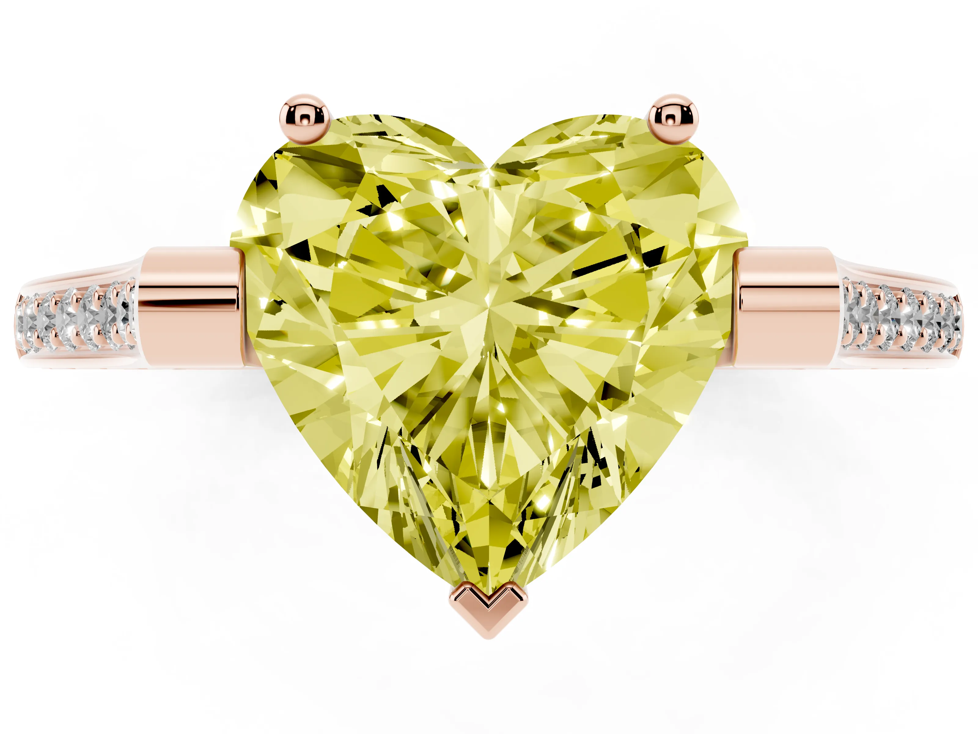 Fancy Yellow Heart Cut Diamond Solitaire Ring Set in Rose gold with Channel Set Band and Bezel Prong Setting
