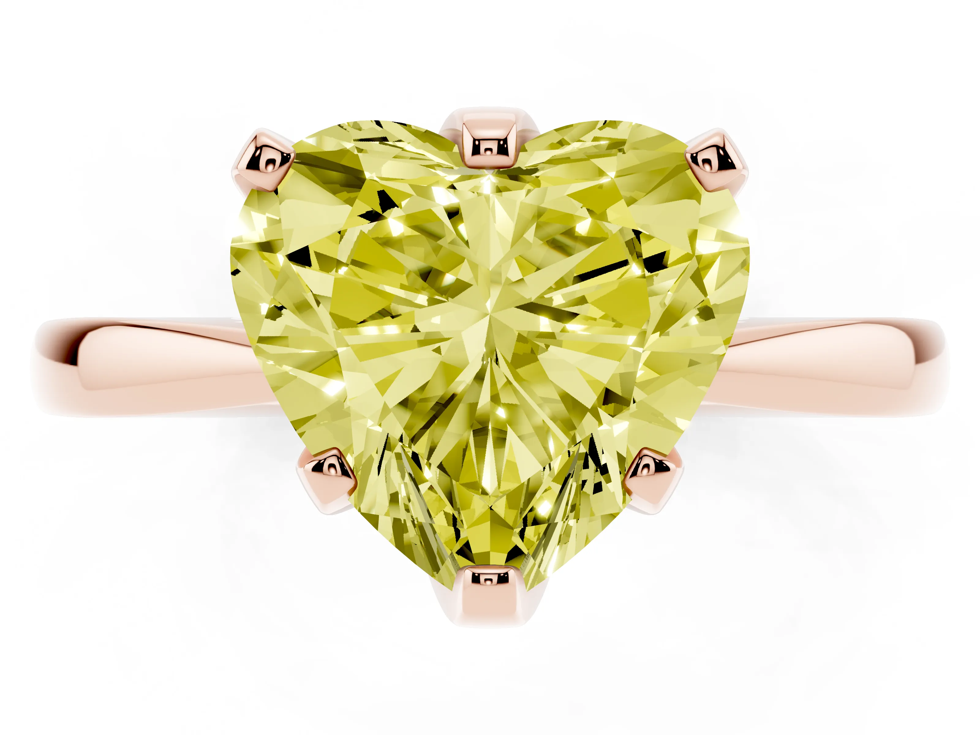 Fancy Yellow Heart Cut Diamond Solitaire Engagement Ring Set in Rose gold with Slim Tapered Solitaire Band