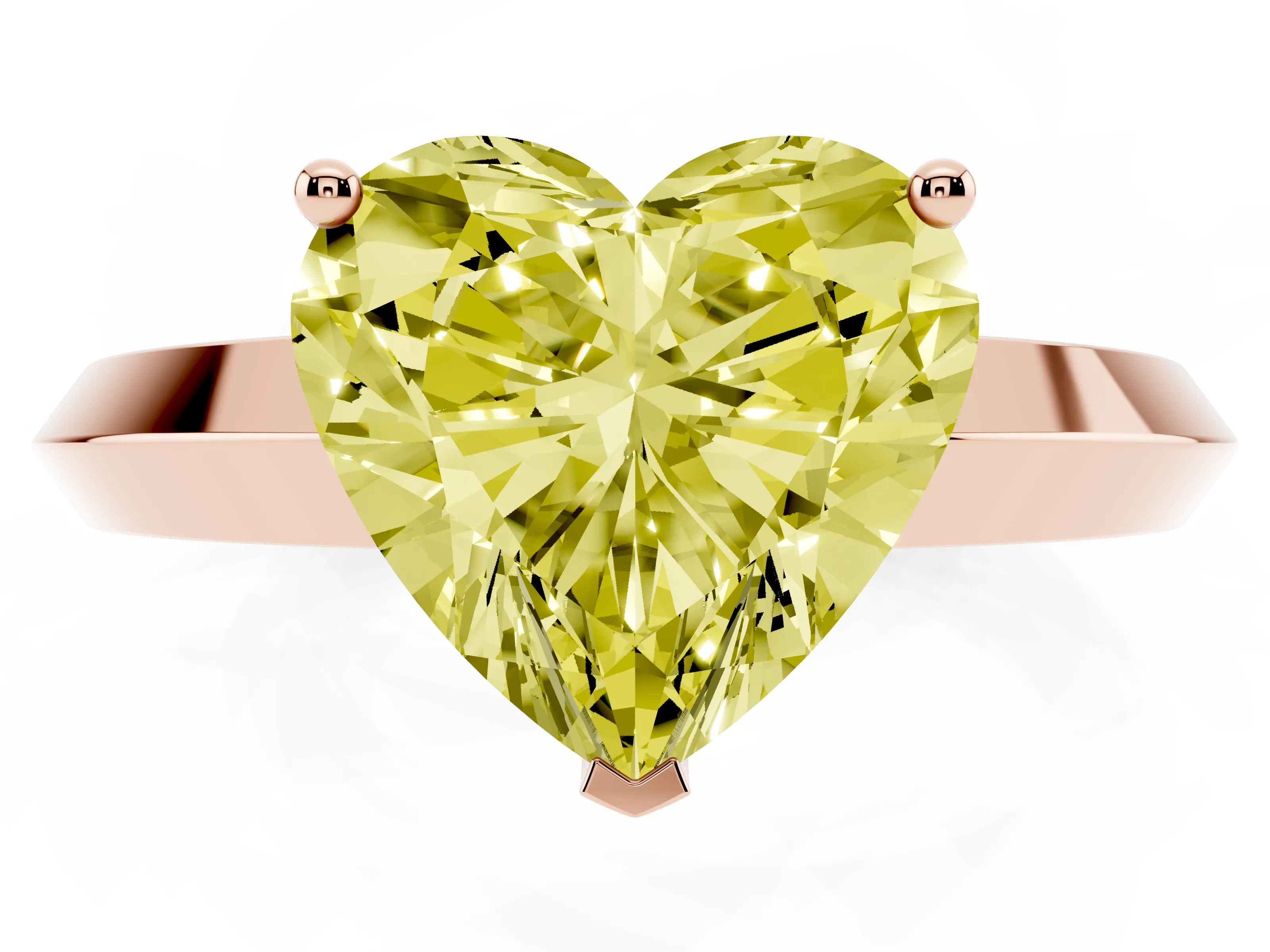 Fancy Yellow Heart Cut Diamond Solitaire Engagement Ring Set in Rose gold with Flat Band and Prong Setting