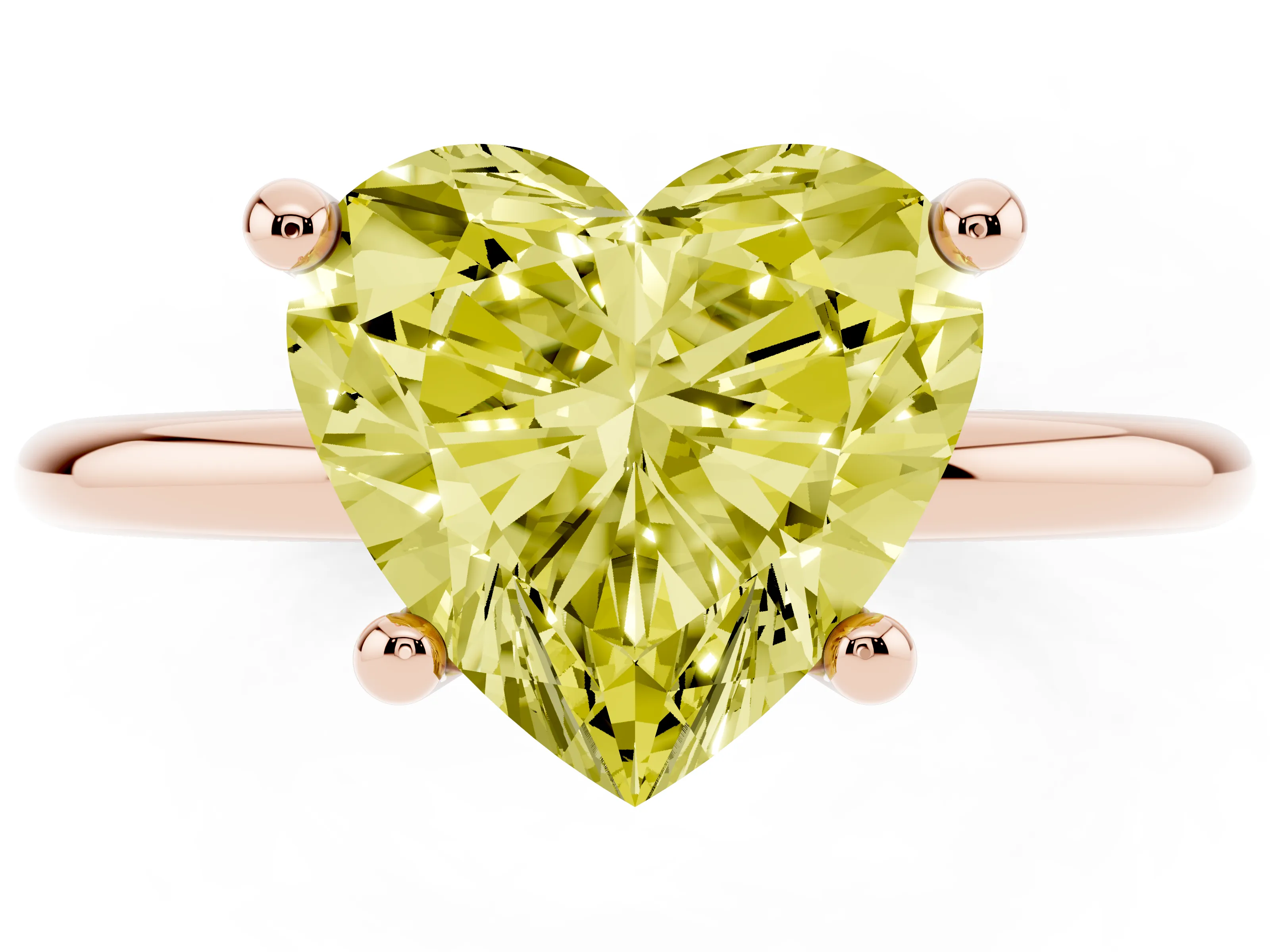 Fancy Yellow Heart Cut Diamond Solitaire Ring Set in Rose gold with Secure Prong Setting on a Classic Band