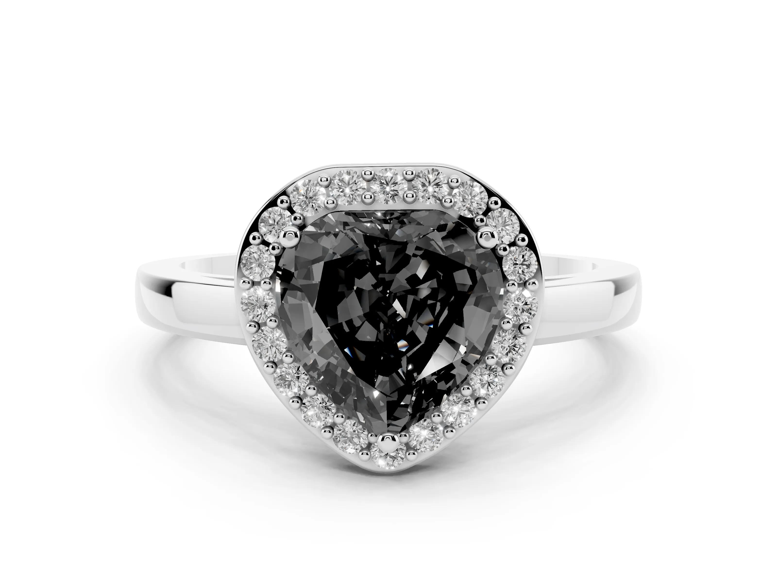 Fancy Black Heart Cut Diamond Halo Ring Set in Platinum with Solitaire Band and Prong Setting