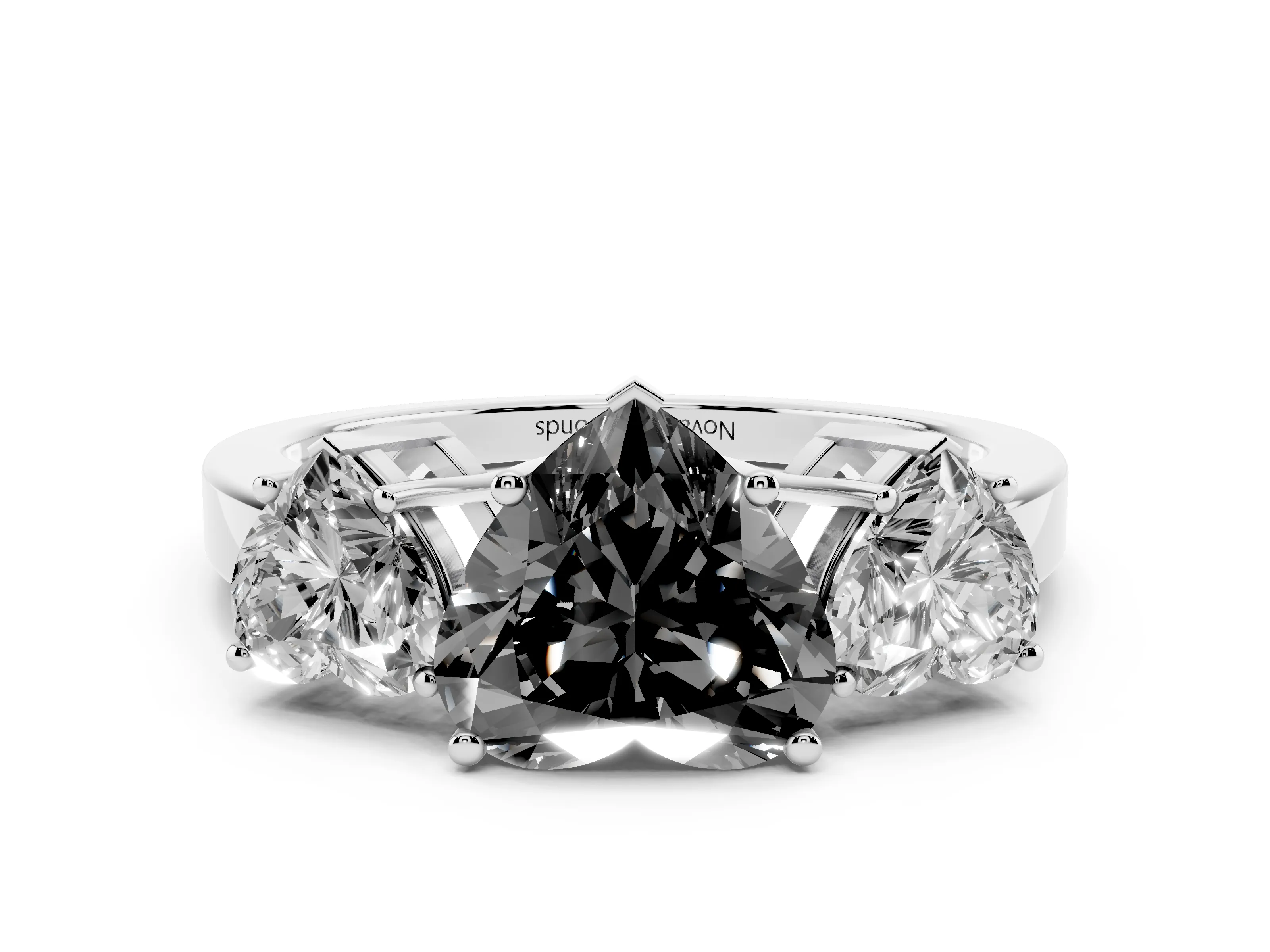 Fancy Black Heart Cut Diamond Three-Stone Engagement Ring Set in Silver with Flat Band