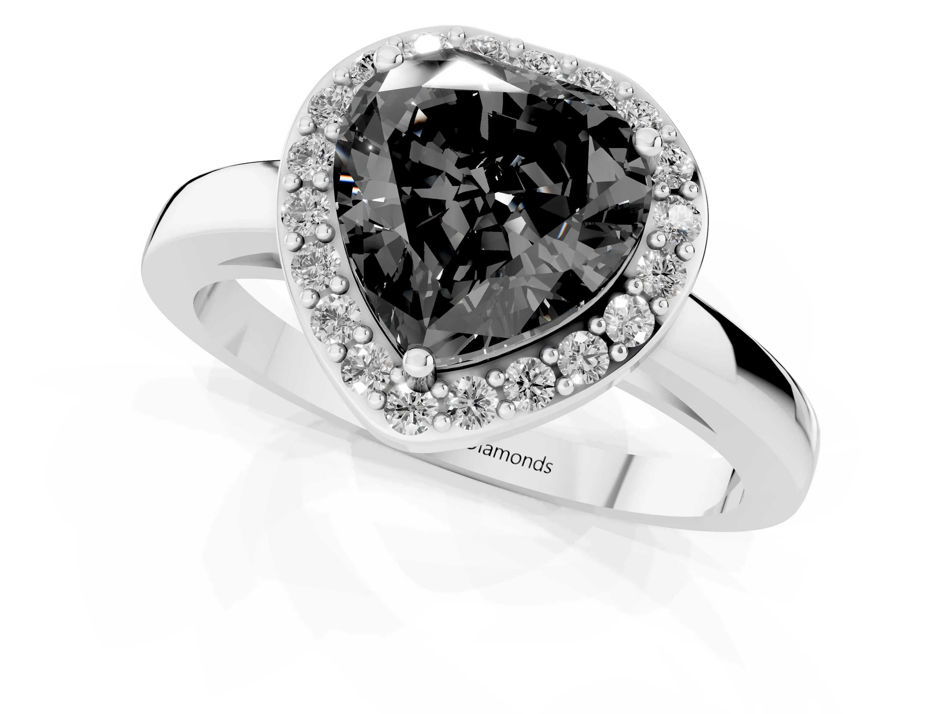 Fancy Black Heart Cut Diamond Halo Ring Set in Platinum with Solitaire Band and Prong Setting – second view