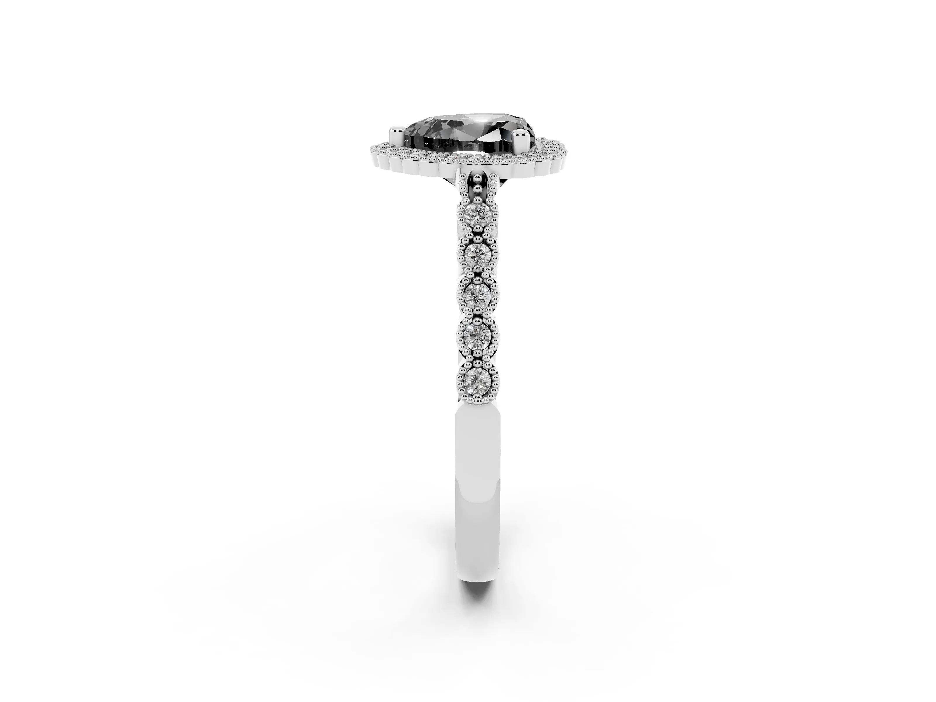 Fancy Black Heart Cut Diamond Halo Ring Set in Platinum with Pavé Milgrain Band