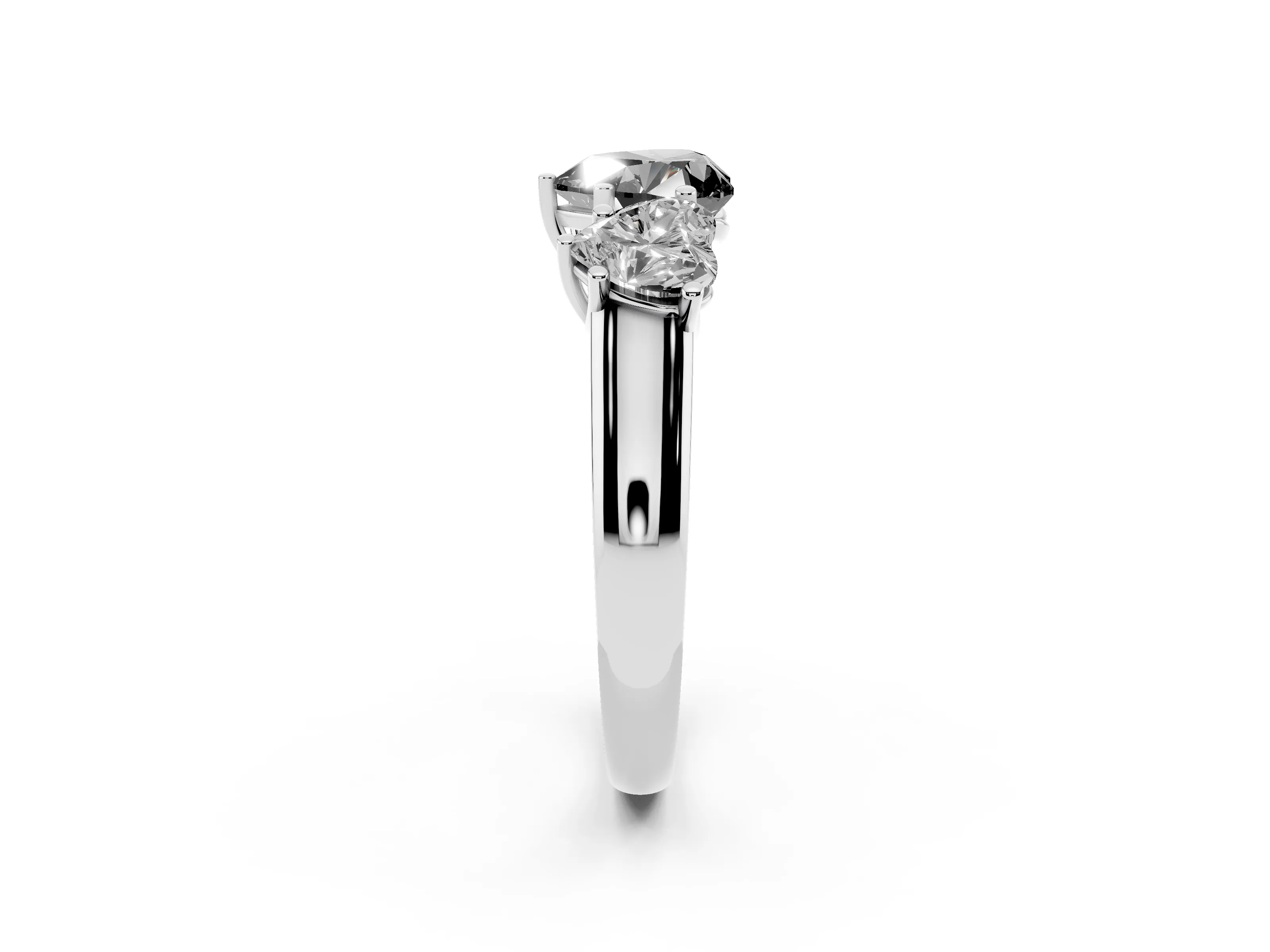 Fancy Black Heart Cut Diamond Three-Stone Ring Set in Platinum with Plain Polished Band