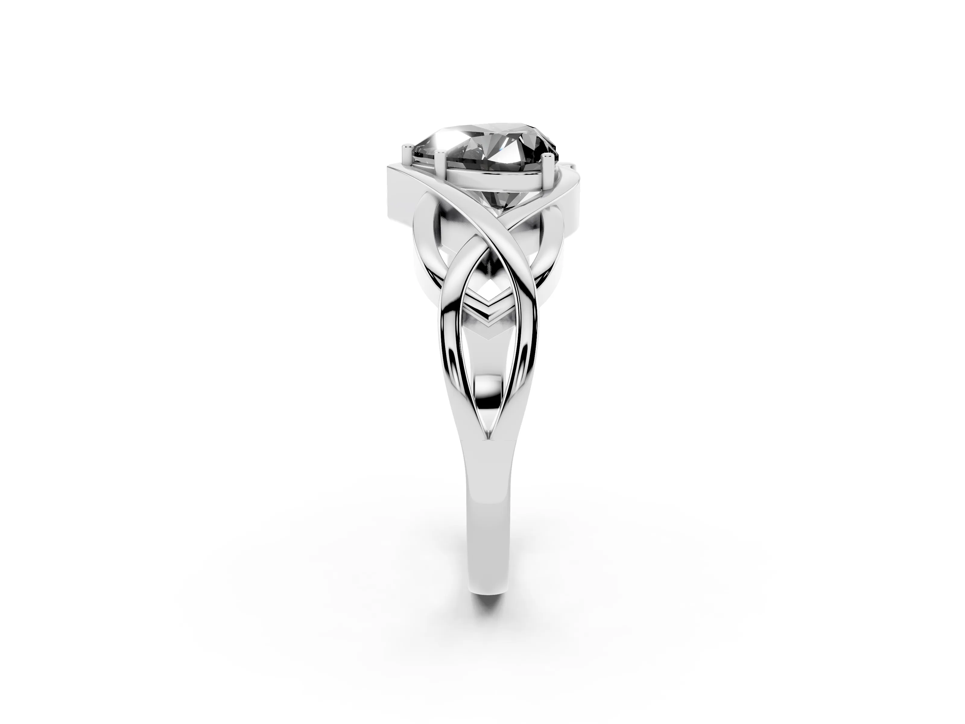 Fancy Black Heart Cut Diamond Solitaire Ring Set in Silver with Intertwined Band