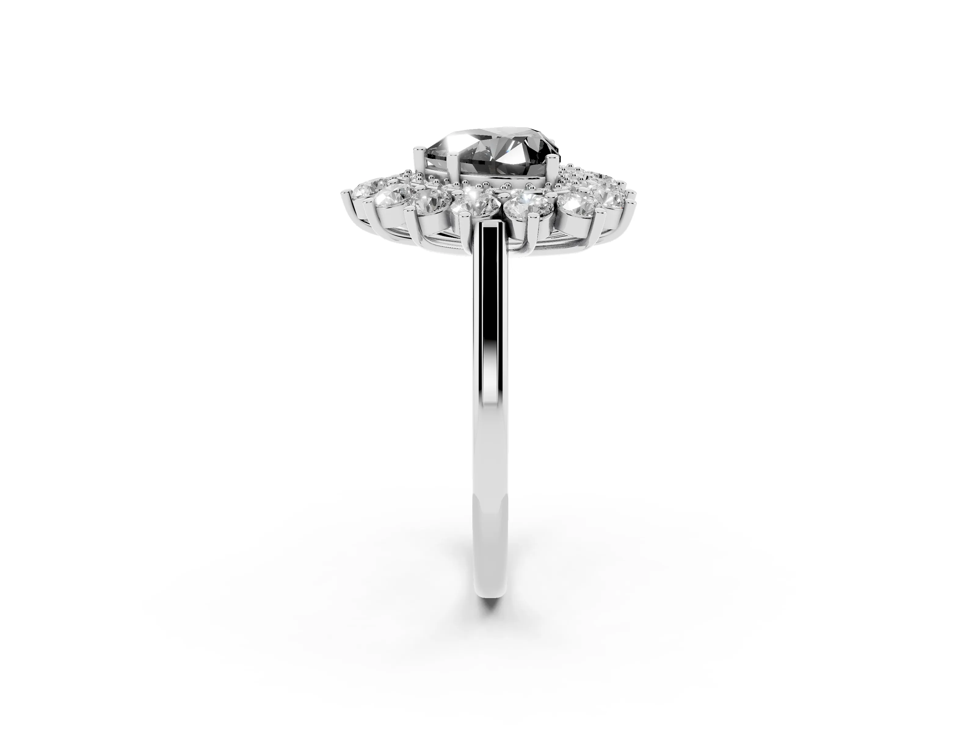 Fancy Black Heart Cut Diamond Floral Double Halo Ring Set in Silver with Round Petals