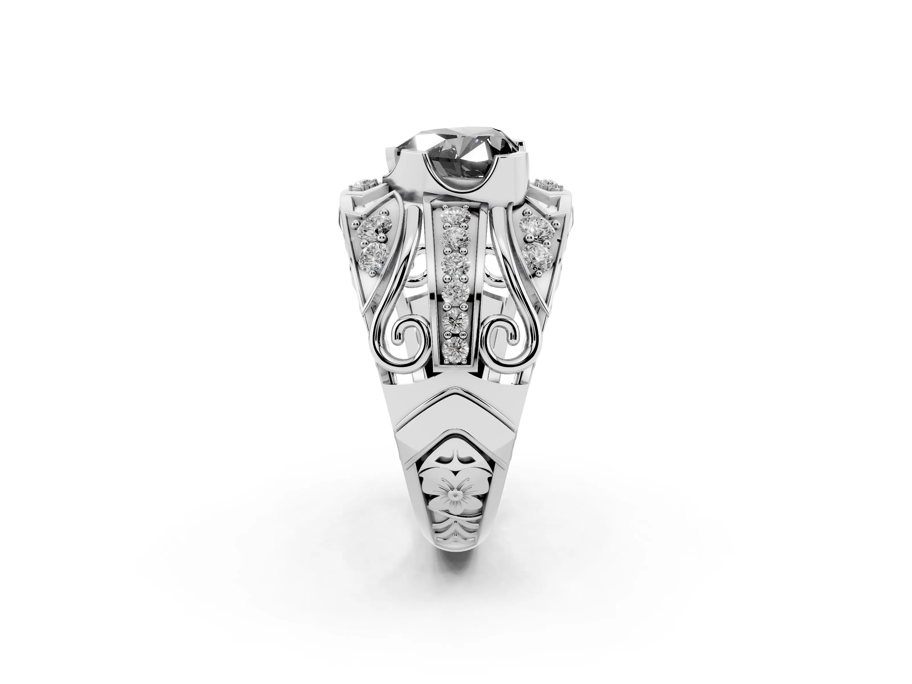 Fancy Black Heart Cut Diamond Art Deco Ring Set in Silver with Pavé Split Shank